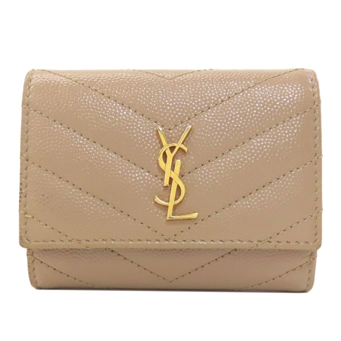 Saint Laurent Logo Key Holder Leather: Saint Laurent Logo Key Holder Leather Beige leather key holder with Saint Laurent logo, a classic accessory for everyday use. Made from high-quality leather, this key holder features a simple yet