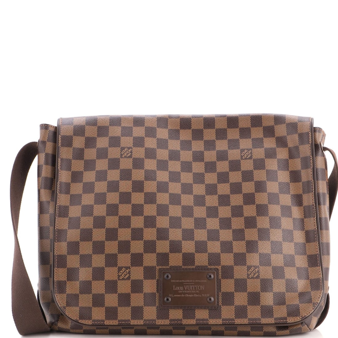 Vuitton Louis Handbag Damier GM: Vuitton Louis Handbag Damier GM Brown Louis Vuitton Louis Handbag Damier GM with a classic cross body design, featuring a canvas coated exterior and bronze, antique brass hardware. The bag measures 12