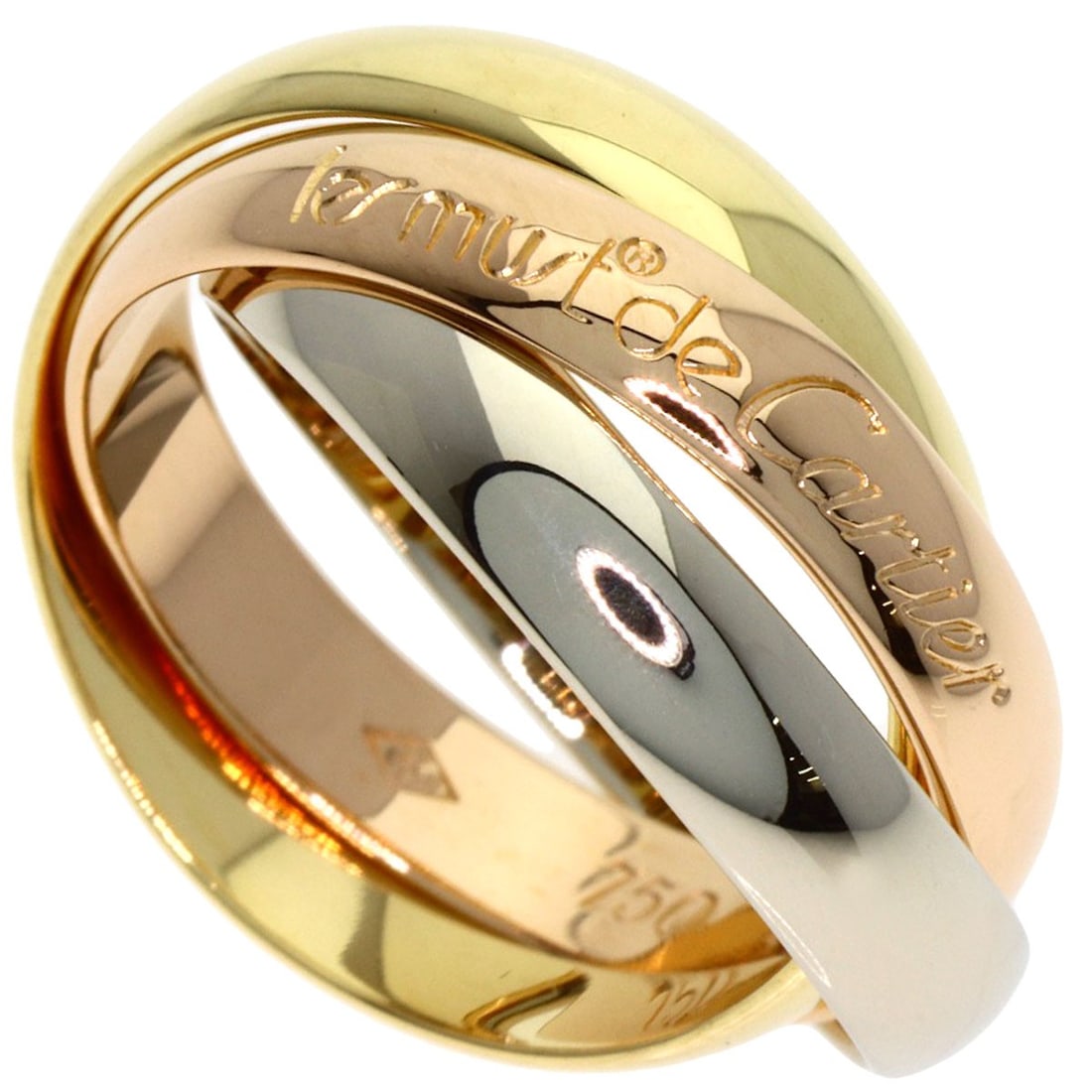 Yellow Gold 18K Pink Gold Cartier Trinity Ring K18 #48: Yellow Gold 18K Pink Gold Cartier Trinity Ring K18 #48 Yellow Gold 18K Pink Gold Cartier Trinity Ring K18 #48 is a striking gold ring featuring the iconic Cartier Trinity design. This 18K K18 gold rin