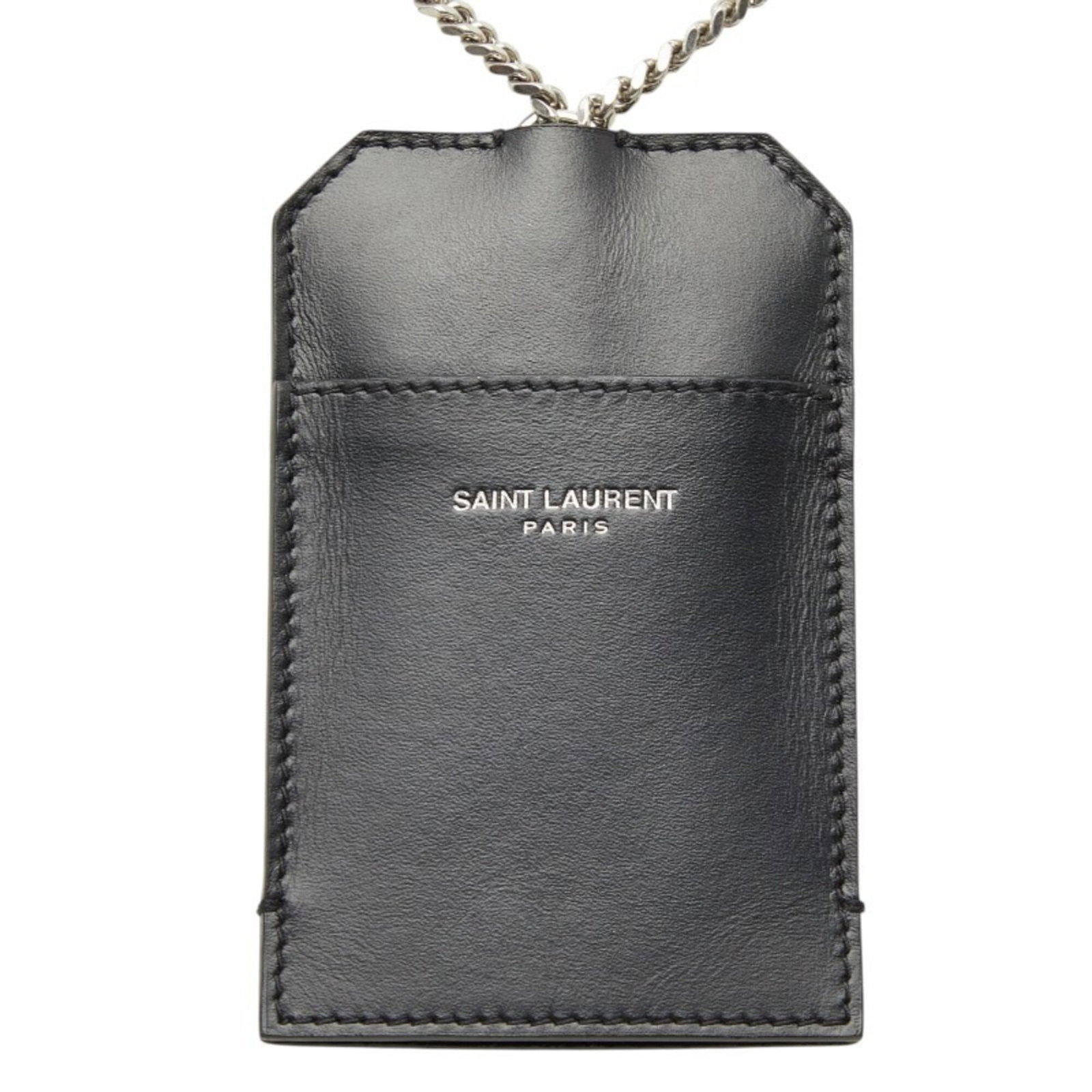 Laurent Saint Card Case Leather: Laurent Saint Card Case Leather Black leather card case from Saint Laurent with a sleek 10.5cm x 6.5cm x 4mm size. Made from high-quality leather, this card case is a stylish accessory for everyday