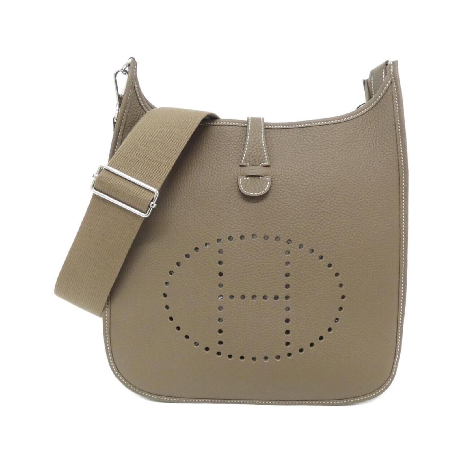 Hermes Shoulder Bag Taurillon Clemence Leather: Hermes Shoulder Bag Taurillon Clemence Leather Taurillon Clemence leather provides a rich, velvety texture to this elegant shoulder bag, while the beige and Etoupe gray color combination adds a