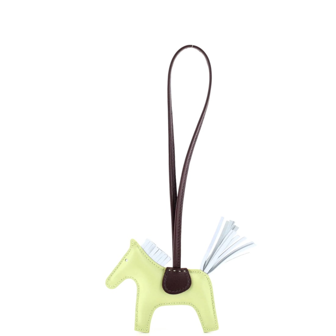 GriGri Rodeo Bag Leather Charm Hermes PM: GriGri Rodeo Bag Leather Charm Hermes PM The GriGri Rodeo Bag Leather Charm Hermes PM is a striking accessory featuring a green leather exterior and interior, measuring 3" x 3.5" x 1". This charming