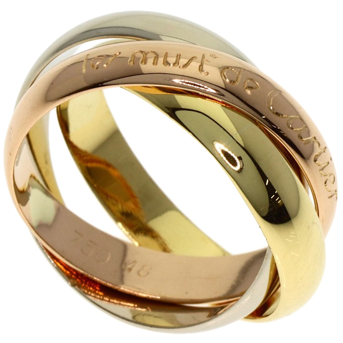 Yellow Gold K18 White Gold K18 Trinity Cartier Ring #48: Yellow Gold K18 White Gold K18 Trinity Cartier Ring #48 K18 White Gold K18 Trinity Cartier Ring #48 boasts a striking yellow gold finish, showcasing the intricate craftsmanship of Cartier's renowned