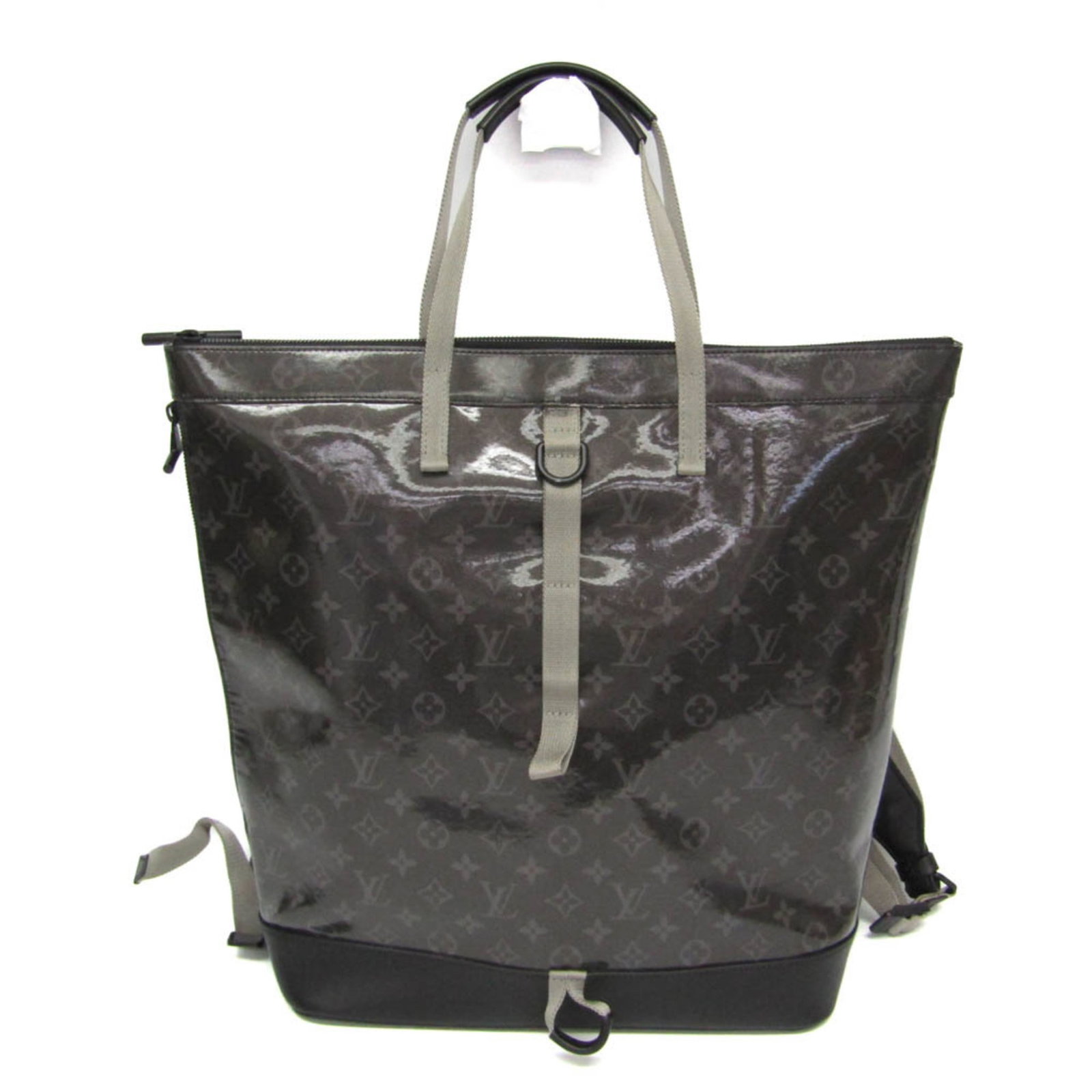 Canvas Leather Backpack Tote Bag Louis Vuitton: Canvas Leather Backpack Tote Bag Louis Vuitton Canvas Leather Backpack Tote Bag with Monogram Eclipse Glazed Zipped Closure, featuring a black and grape color combination and coated canvas and
