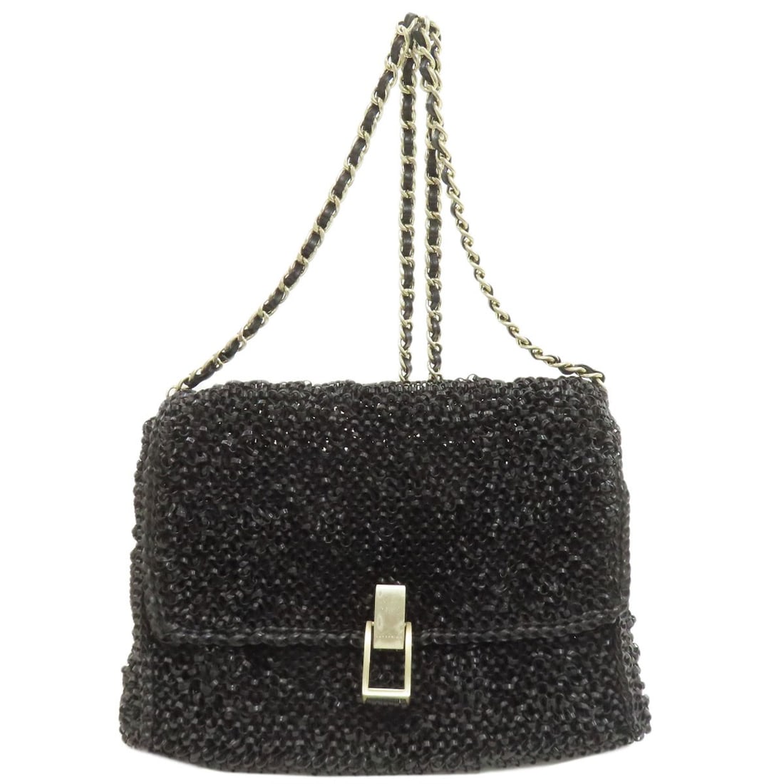 Pvc Wire Bag Anteprima Shoulder: Pvc Wire Bag Anteprima Shoulder Black PVC shoulder bag with a metal closure, measuring 7.1 inches in height and 3.1 inches in depth, features a width of 9.1-10.2 inches. Made from PVC exterior