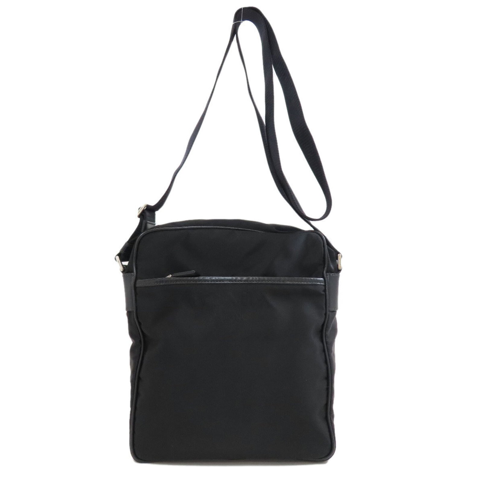 Shoulder Bag Nylon: Shoulder Bag Nylon Black Prada Nylon Shoulder Bag, 27cm x 22cm x 8cm. This black shoulder bag is made from nylon and features a sleek, compact design. The bag's size and material make it a versatile