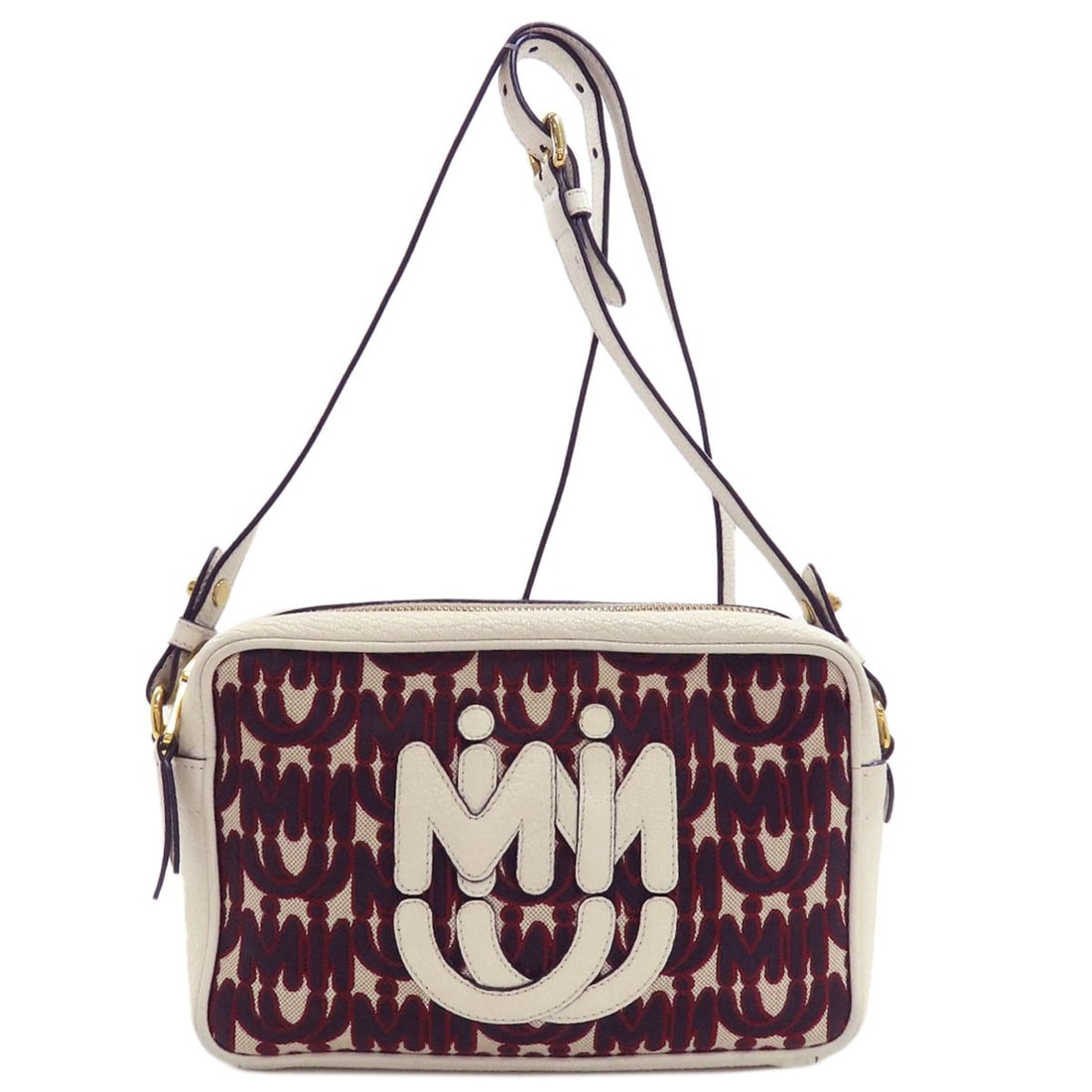 Logo Leather Shoulder Bag: Logo Leather Shoulder Bag This white leather shoulder bag features a classic design with clean lines and a zip closure. Made from high-quality leather, its sleek 5.5-inch height and 2.4-inch depth