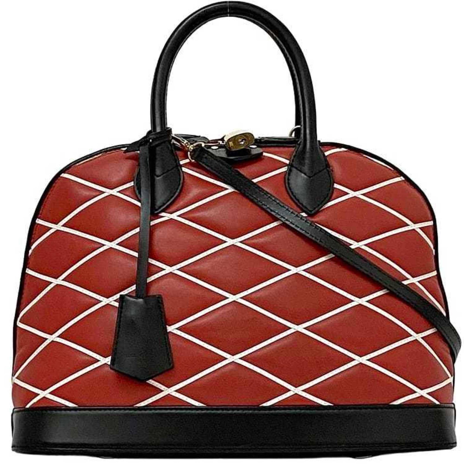 Shoulder Bag Handbag Leather Louis Vuitton: Shoulder Bag Handbag Leather Louis Vuitton Black and Red Leather Louis Vuitton Shoulder Bag. This classic shoulder bag features a sleek black and red leather design, complete with a clochette, key, an