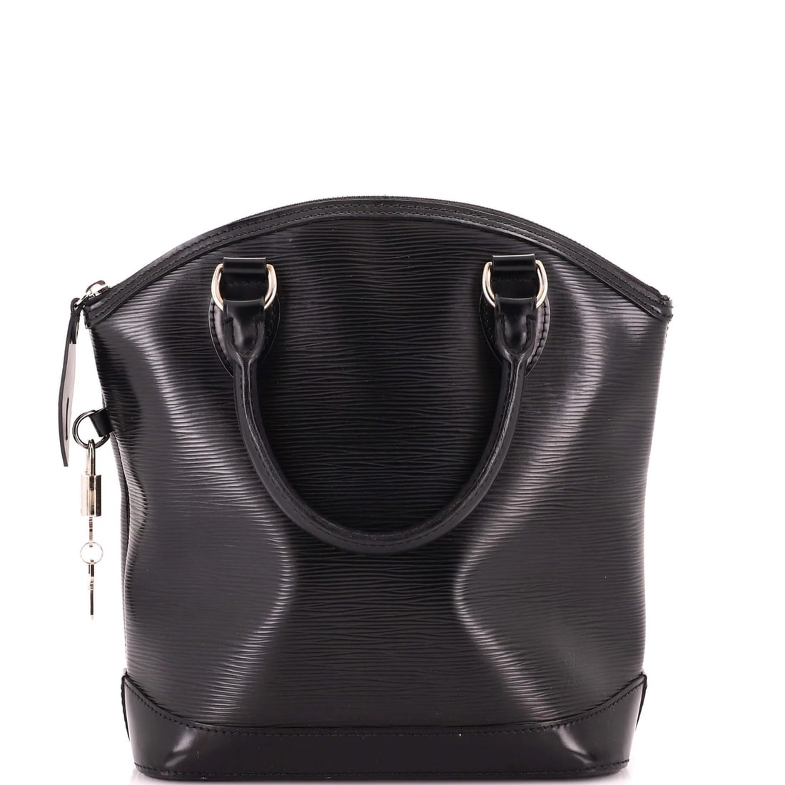 Louis Vuitton Lockit Handbag Epi Leather: Louis Vuitton Lockit Handbag Epi Leather Black Louis Vuitton Lockit Handbag Epi Leather features a classic top handle design and scuffed exterior with minor edge wear and creases. The interior is