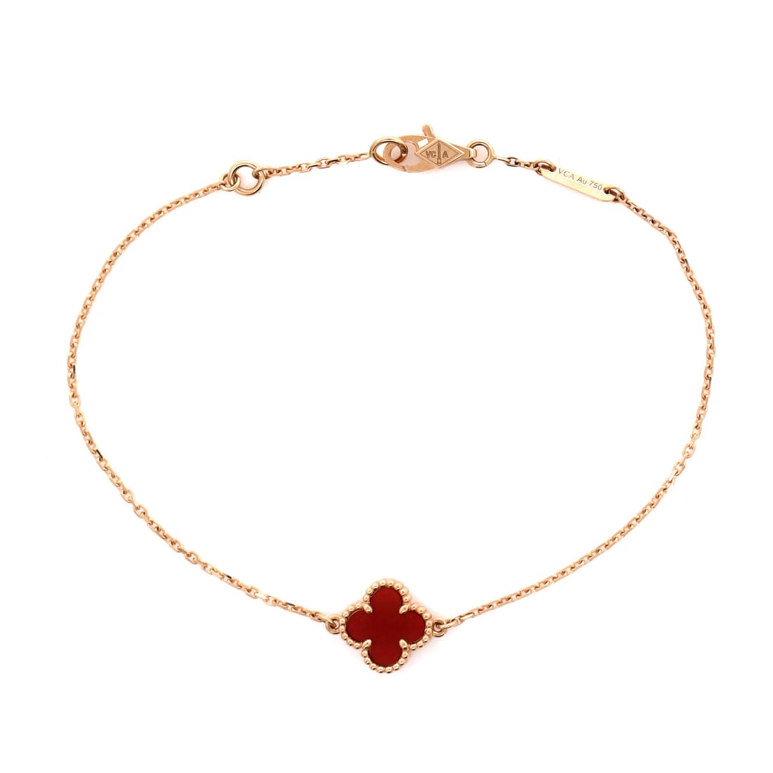 Van Cleef & Arpels Sweet Alhambra Bracelet 18K Rose Gold and Carnelian: Van Cleef & Arpels Sweet Alhambra Bracelet 18K Rose Gold and Carnelian 18K Rose Gold and Carnelian Sweet Alhambra Bracelet - A stunning 18K rose gold bracelet adorned with a vibrant carnelian stone,