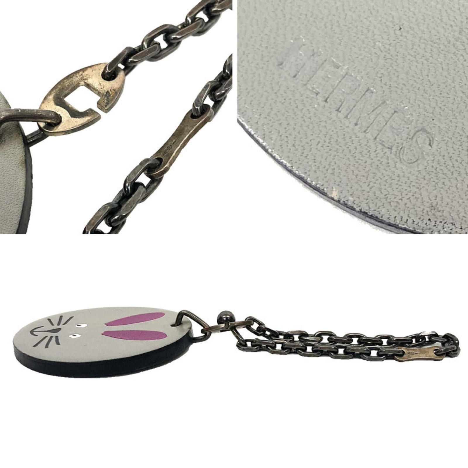 Silver Key Chain Leather Hermes - 3