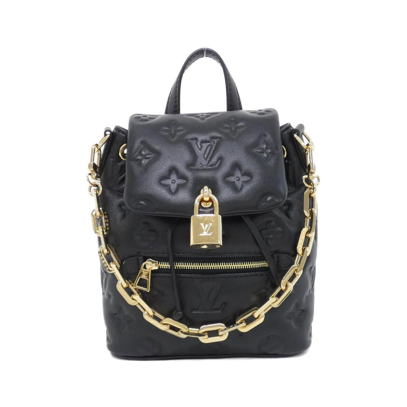 Backpack Leather Louis Vuitton: Backpack Leather Louis Vuitton Black leather Louis Vuitton backpack with dimensions 18cm x 16cm x 8cm. The item features a classic design and is made from high-quality leather. A signature is present