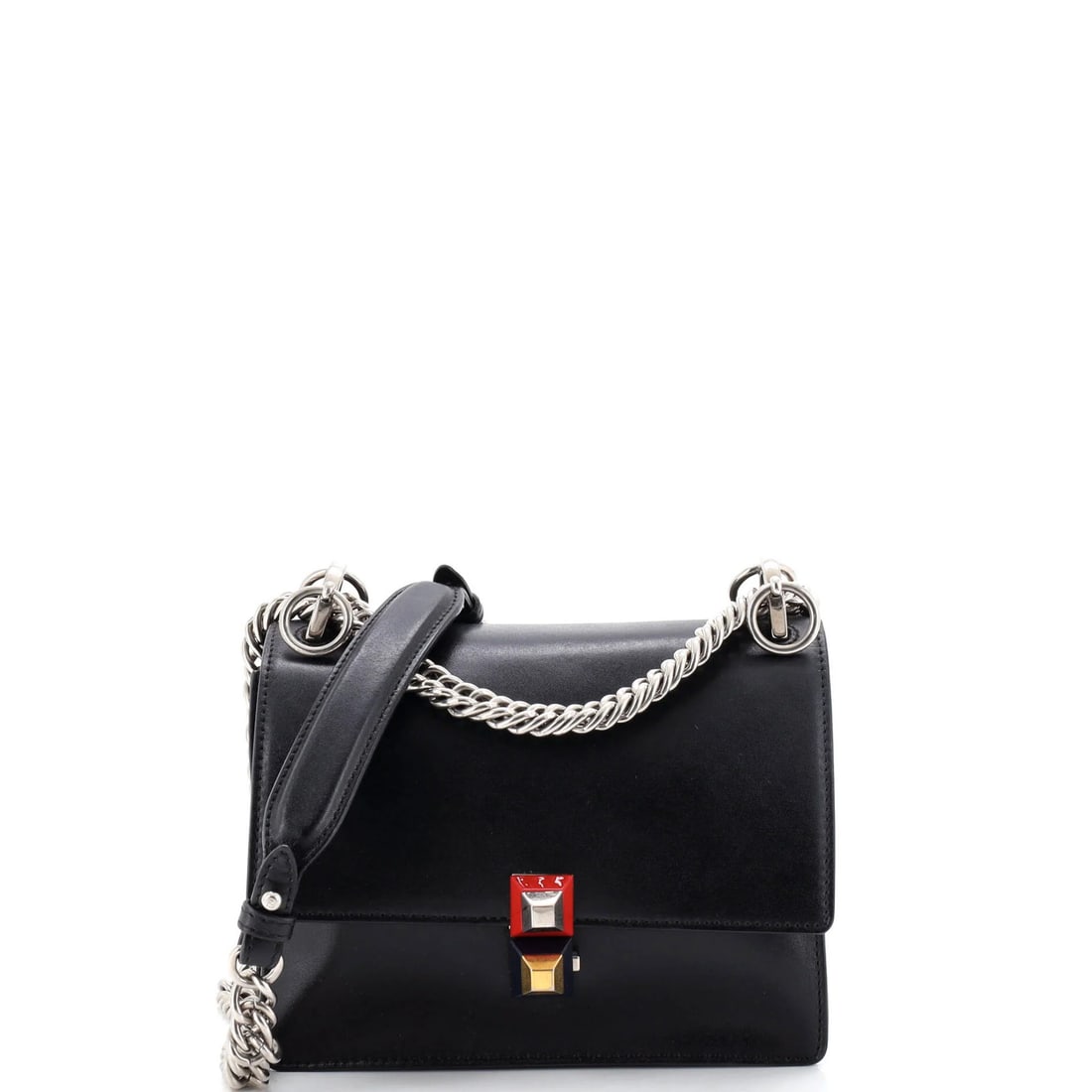 Small Leather Bag Fendi Kan: Small Leather Bag Fendi Kan Small Leather Bag Fendi Kan in Black. This Fendi Kan small leather bag features a classic shoulder design with a black exterior and gold, silver, and black hardware. With