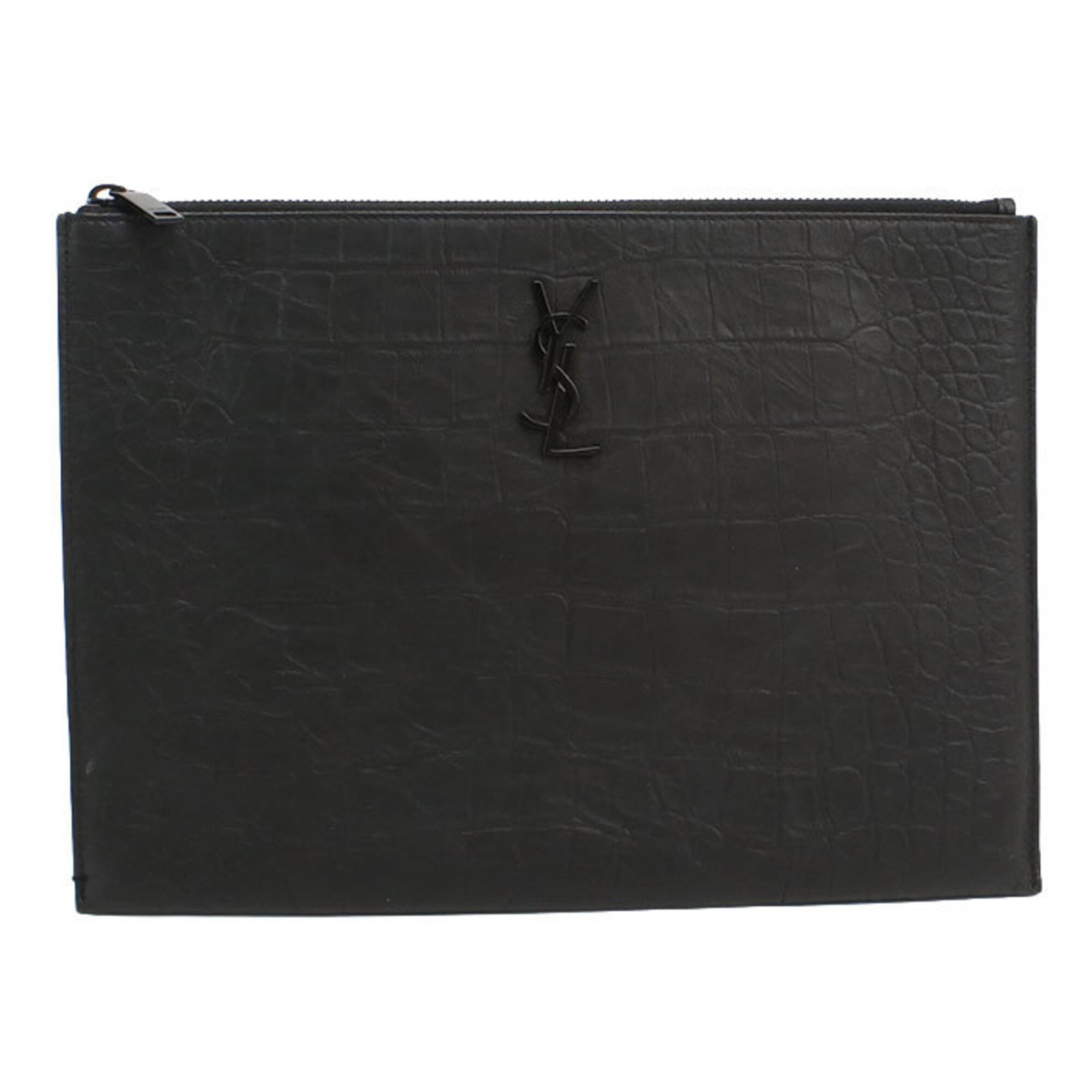Saint Laurent bag clutch leather: Saint Laurent bag clutch leather Black embossed calf leather Saint Laurent clutch bag with a sleek 20.5cm x 29cm size. Made from high-quality leather, this clutch features a classic design that