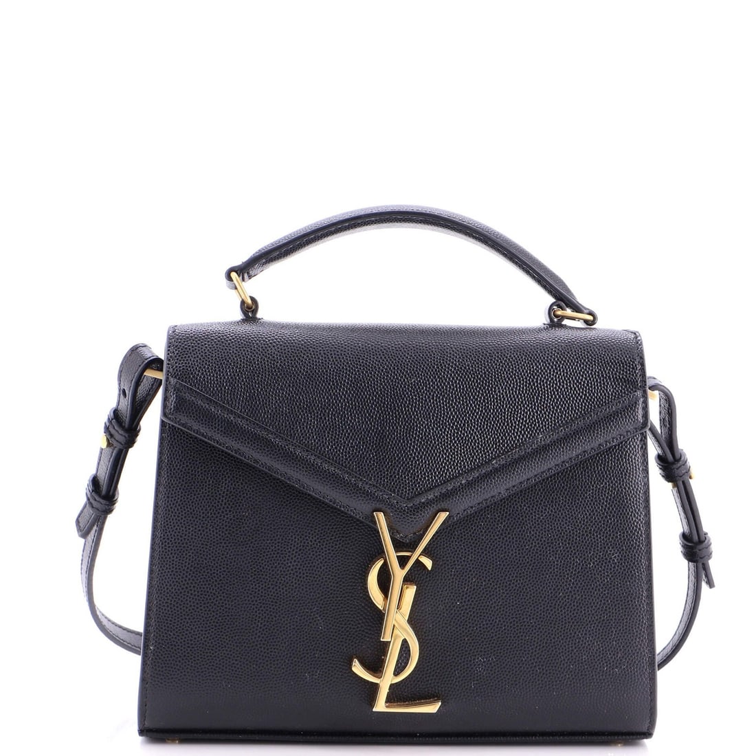 Saint Laurent Mini Leather Handle Bag Cassandra Top: Saint Laurent Mini Leather Handle Bag Cassandra Top The Saint Laurent Mini Leather Handle Bag Cassandra Top boasts sleek black leather exterior with aged gold hardware, adding a touch of
