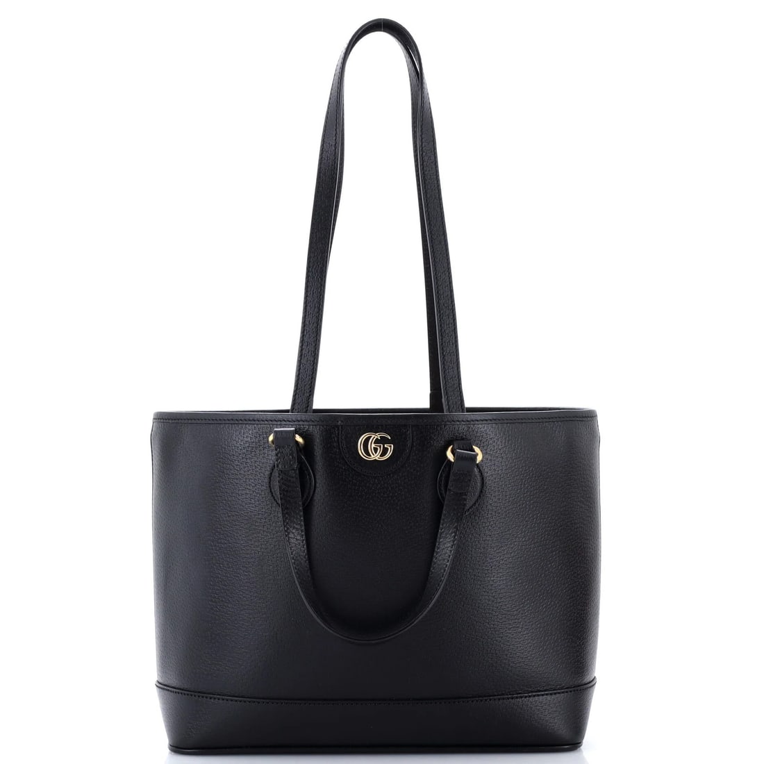 Leather Small Gucci Shopping Tote Ophidia Top Handle: Leather Small Gucci Shopping Tote Ophidia Top Handle Black Leather Gucci Ophidia Top Handle Small Shopping Tote with Gold Hardware, featuring a classic design and neutral interior. Measuring 9.5"