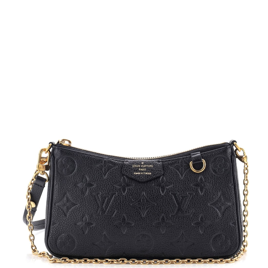 Louis Vuitton Easy Pouch on Strap Monogram Empreinte Leather: Louis Vuitton Easy Pouch on Strap Monogram Empreinte Leather Black Louis Vuitton Easy Pouch on Strap Monogram Empreinte Leather shoulder bag features a classic design with heavy corner wear, scuffs,