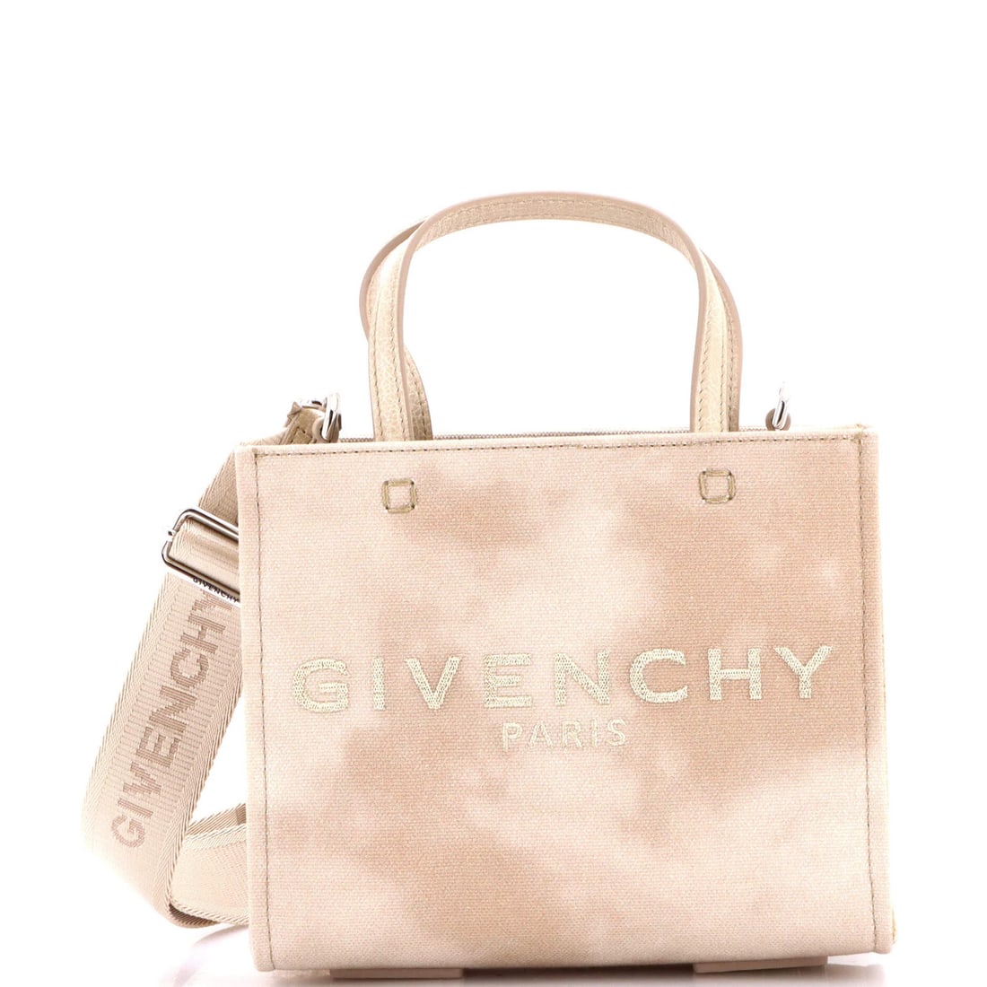 G Tote Mini Canvas Printed Givenchy: G Tote Mini Canvas Printed Givenchy This Givenchy G Tote Mini Canvas Printed Tote features a neutral exterior with a canvas plain design, measuring 6.5" height, 8" width, and 3.5" depth. The tote