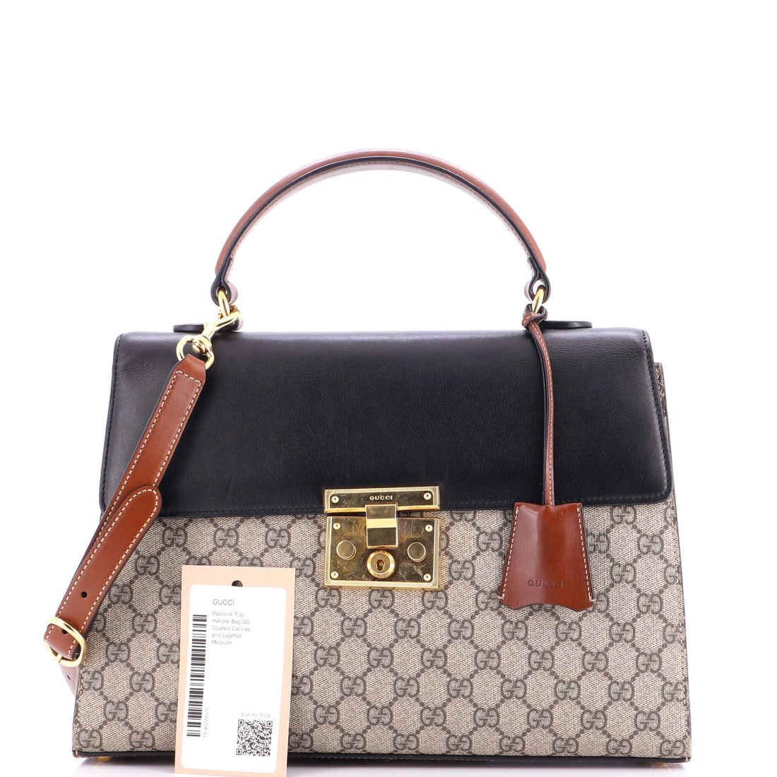 Gucci Medium Top Handle Bag Canvas Coated Leather Padlock GG: Gucci Medium Top Handle Bag Canvas Coated Leather Padlock GG The Gucci Medium Top Handle Bag Canvas Coated Leather Padlock GG boasts a unique combination of canvas and leather materials, adding a touc