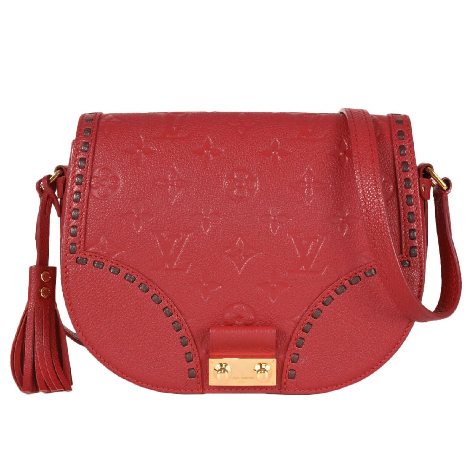 Shoulder Bag Monogram Empreinte Louis Vuitton: Shoulder Bag Monogram Empreinte Louis Vuitton Red Monogram Empreinte Louis Vuitton shoulder bag. This iconic bag features the distinctive Monogram Empreinte pattern in a bold red color. A stylish and