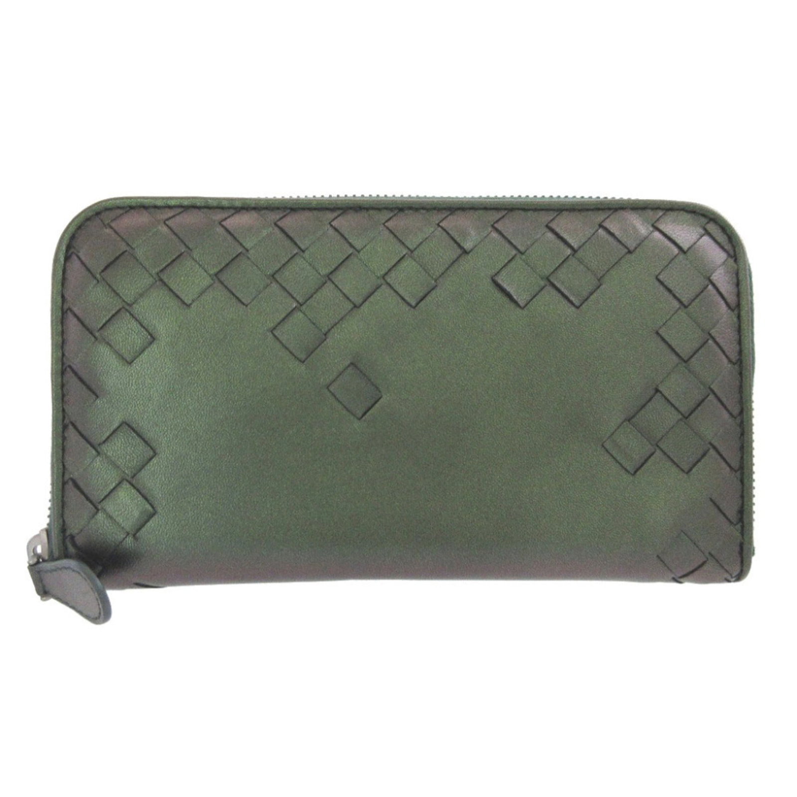 Bottega Veneta Long Wallet (Bi-Fold) Leather: Bottega Veneta Long Wallet (Bi-Fold) Leather Bottega Veneta's long wallet is a sleek, metallic green bi-fold leather accessory. Made from high-quality Italian leather, this wallet measures 11cm x