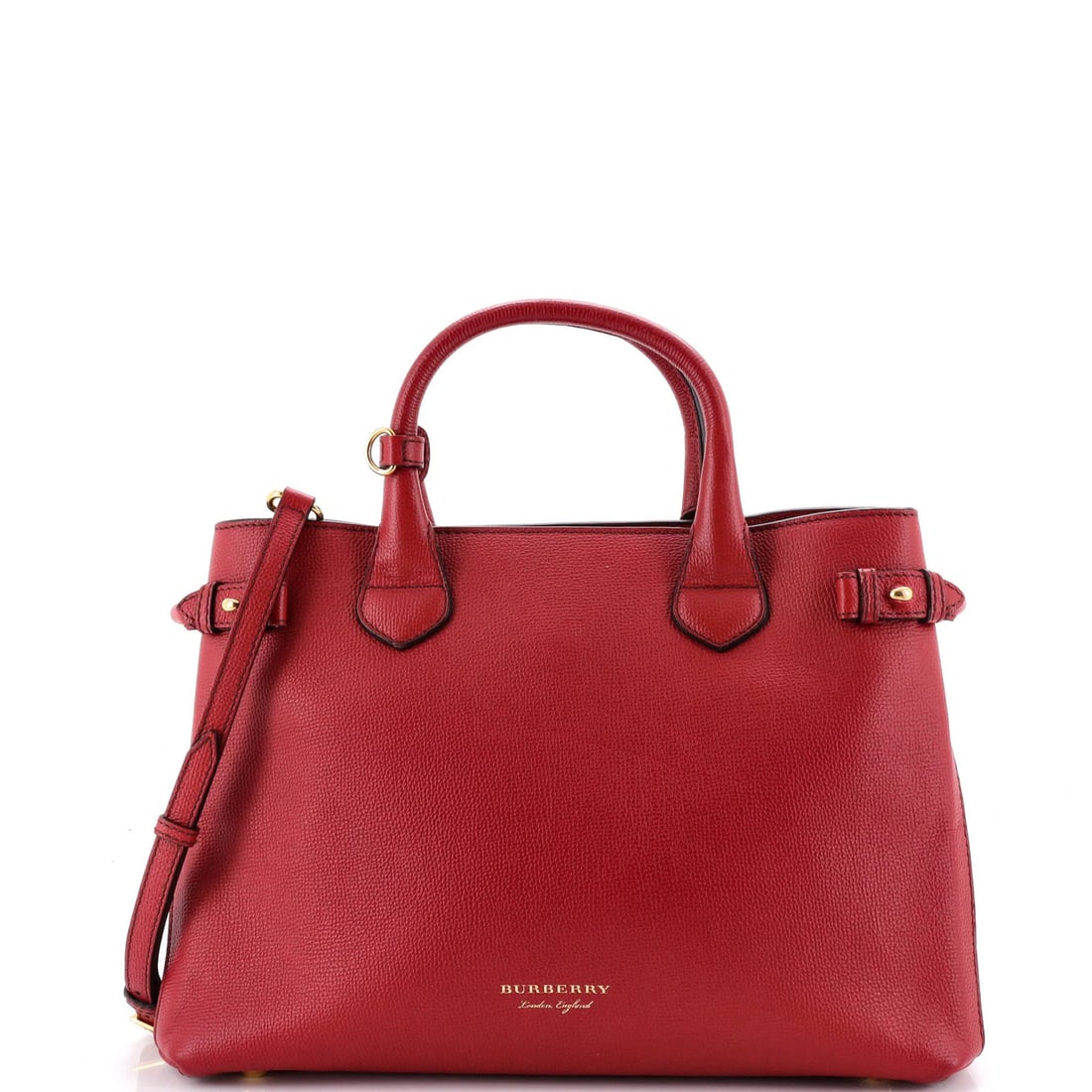 Leather House Canvas Medium Burberry Tote Banner: Leather House Canvas Medium Burberry Tote Banner Medium Burberry Leather House Canvas Tote Banner in Red and Brown, featuring a classic satchel design with a poignet strap and gold hardware,