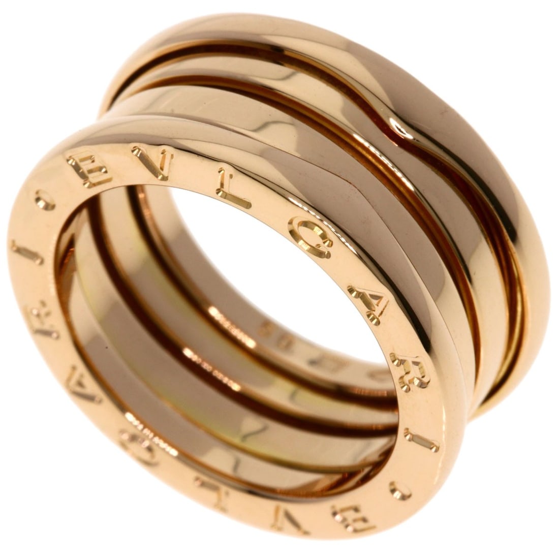 Bvlgari B.Zero1 2 Band #50 Ring K18 Pink Gold: Bvlgari B.Zero1 2 Band #50 Ring K18 Pink Gold K18 Pink Gold hallmark ensures a high level of purity in this Bvlgari B.Zero1 2 Band #50 Ring, featuring a striking gold metal design. The ring's open clo