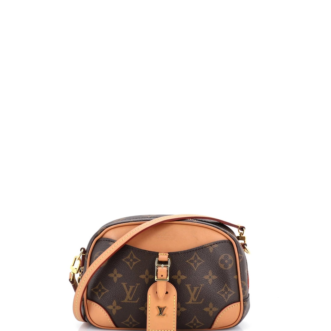 Louis Vuitton Mini Monogram Canvas Deauville Handbag: Louis Vuitton Mini Monogram Canvas Deauville Handbag The Louis Vuitton Mini Monogram Canvas Deauville Handbag is a stylish and compact cross body bag with a classic brown exterior. Measuring 6" tall
