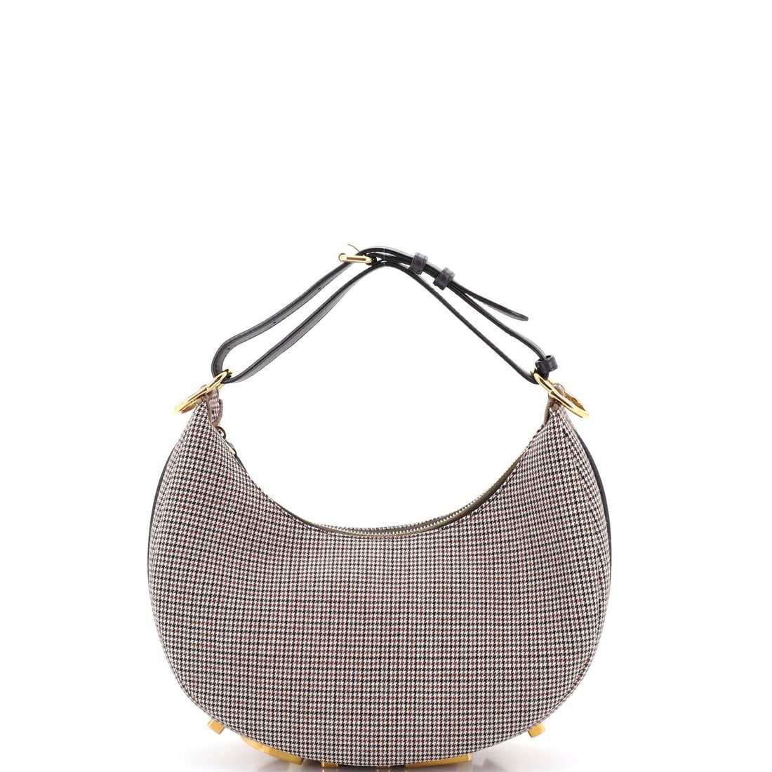 Fendigraphy Bag Houndstooth Small Fendi Wool: Fendigraphy Bag Houndstooth Small Fendi Wool Small Fendi Houndstooth Wool Hobos Bag in Brown with Gold Hardware. This Fendi bag features a classic houndstooth wool exterior with minor creases and a