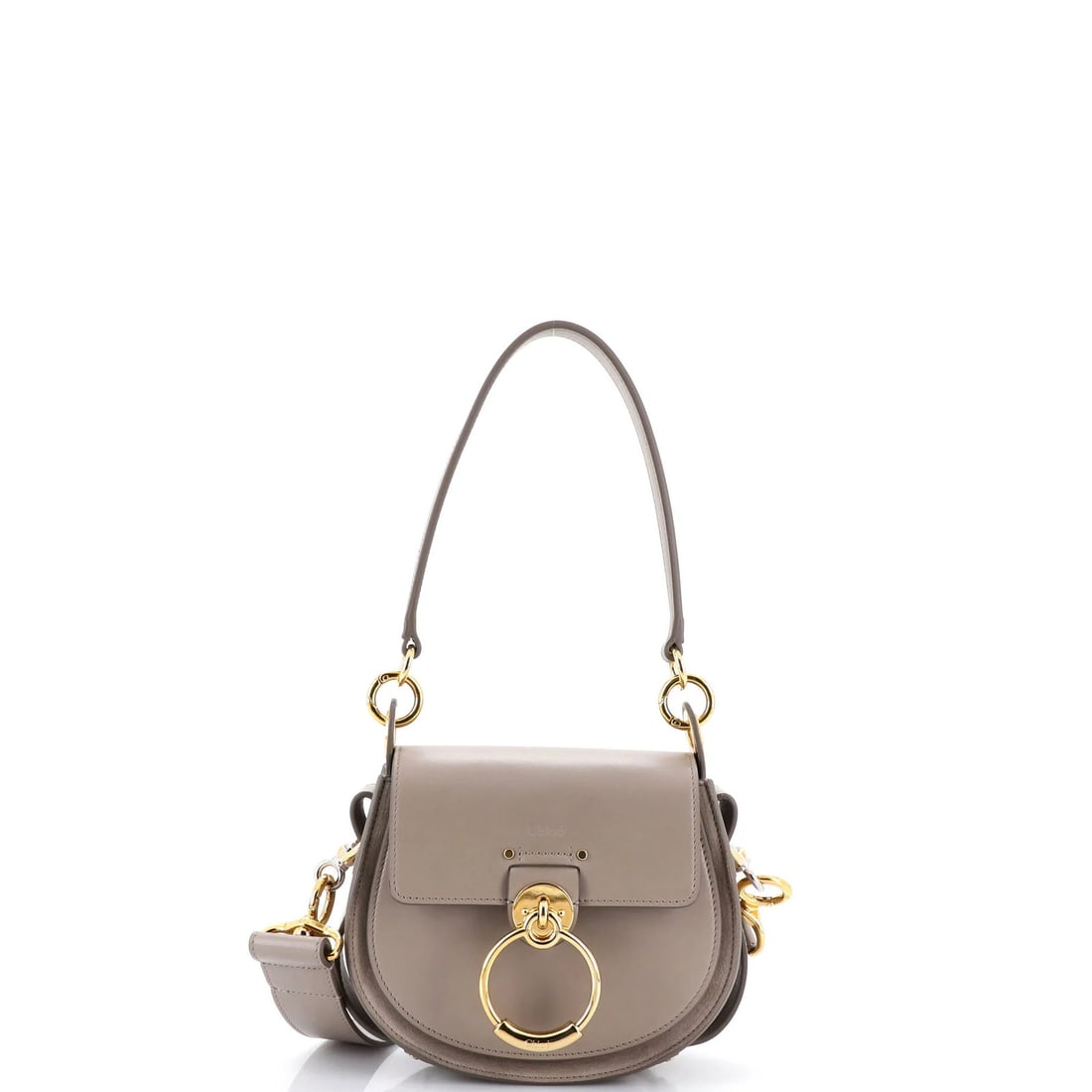 Chloe Tess Bag Leather Small: Chloe Tess Bag Leather Small Small Chloe Tess Bag in Gray Leather. This stylish shoulder bag features a neutral interior, gold hardware, and an extra strap for added versatility. With its classic