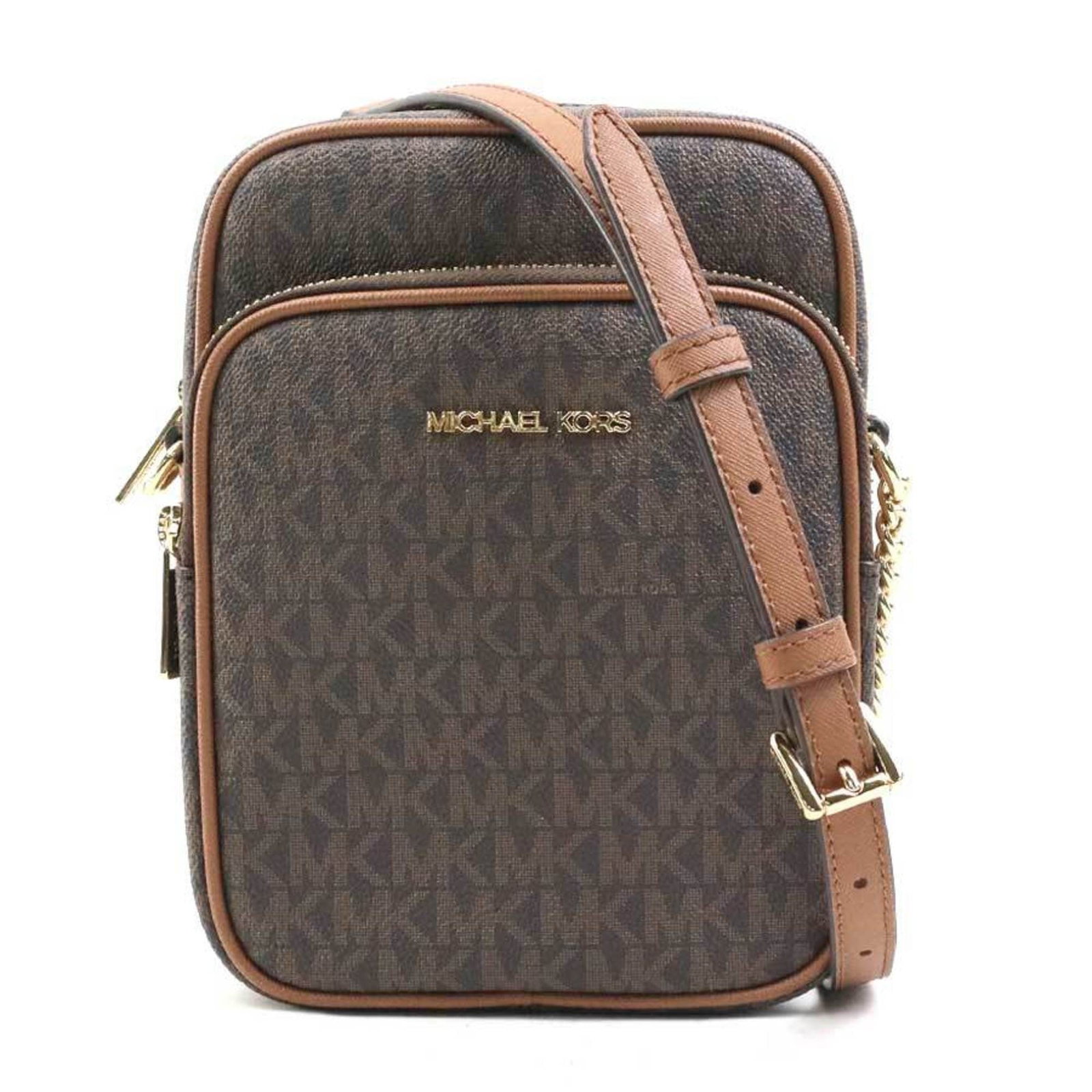 Coated Canvas Michael Kors Shoulder Bag: Coated Canvas Michael Kors Shoulder Bag Coated canvas shoulder bag with a brown finish, measuring 20cm x 14cm x 5cm. This stylish bag features a classic design with a coated canvas material,