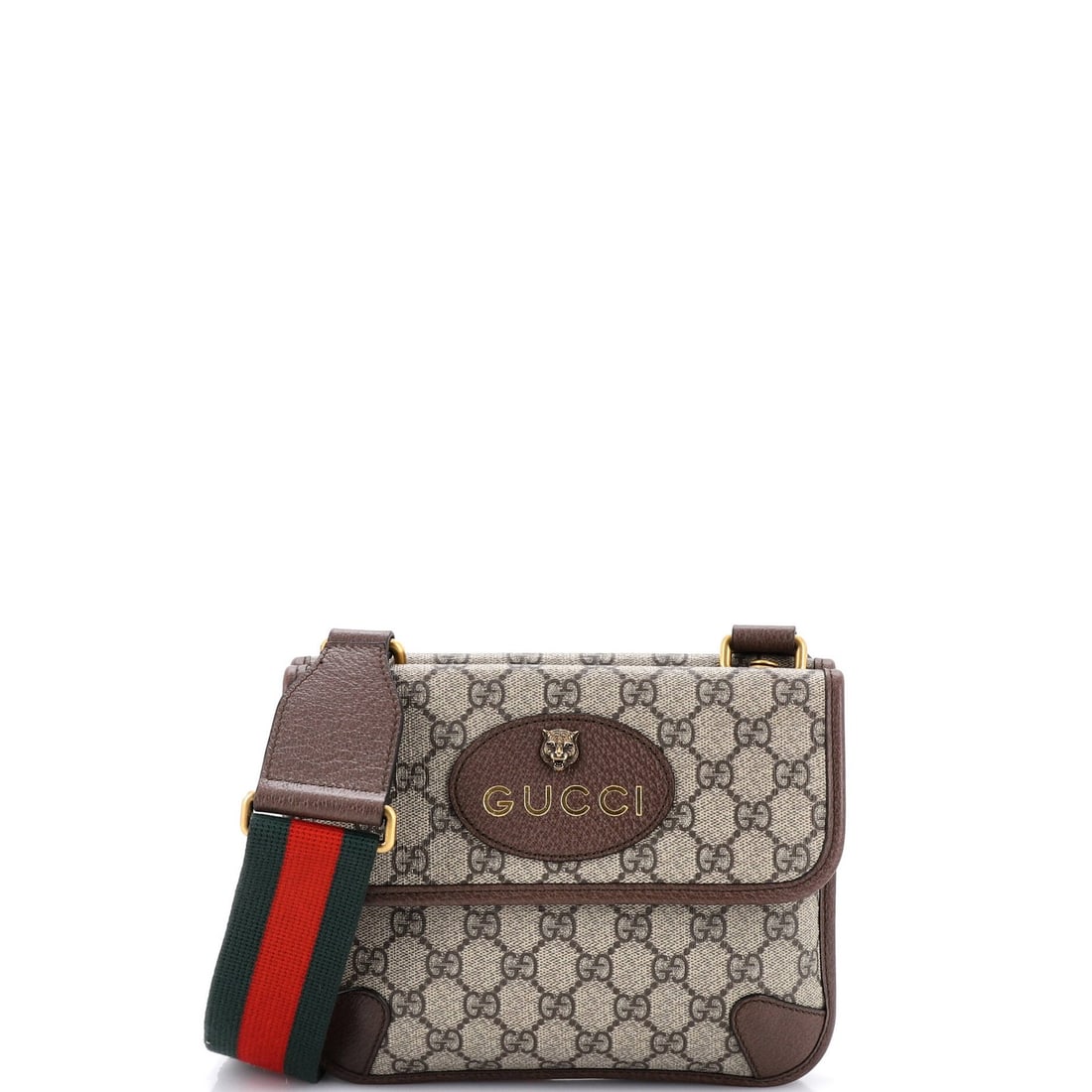 Small canvas messenger flap coated GG Gucci: Small canvas messenger flap coated GG Gucci Small canvas messenger flap coated GG Gucci bag in brown, featuring a classic Neo Vintage Flap design with minor edge wear and scuffs. The interior has