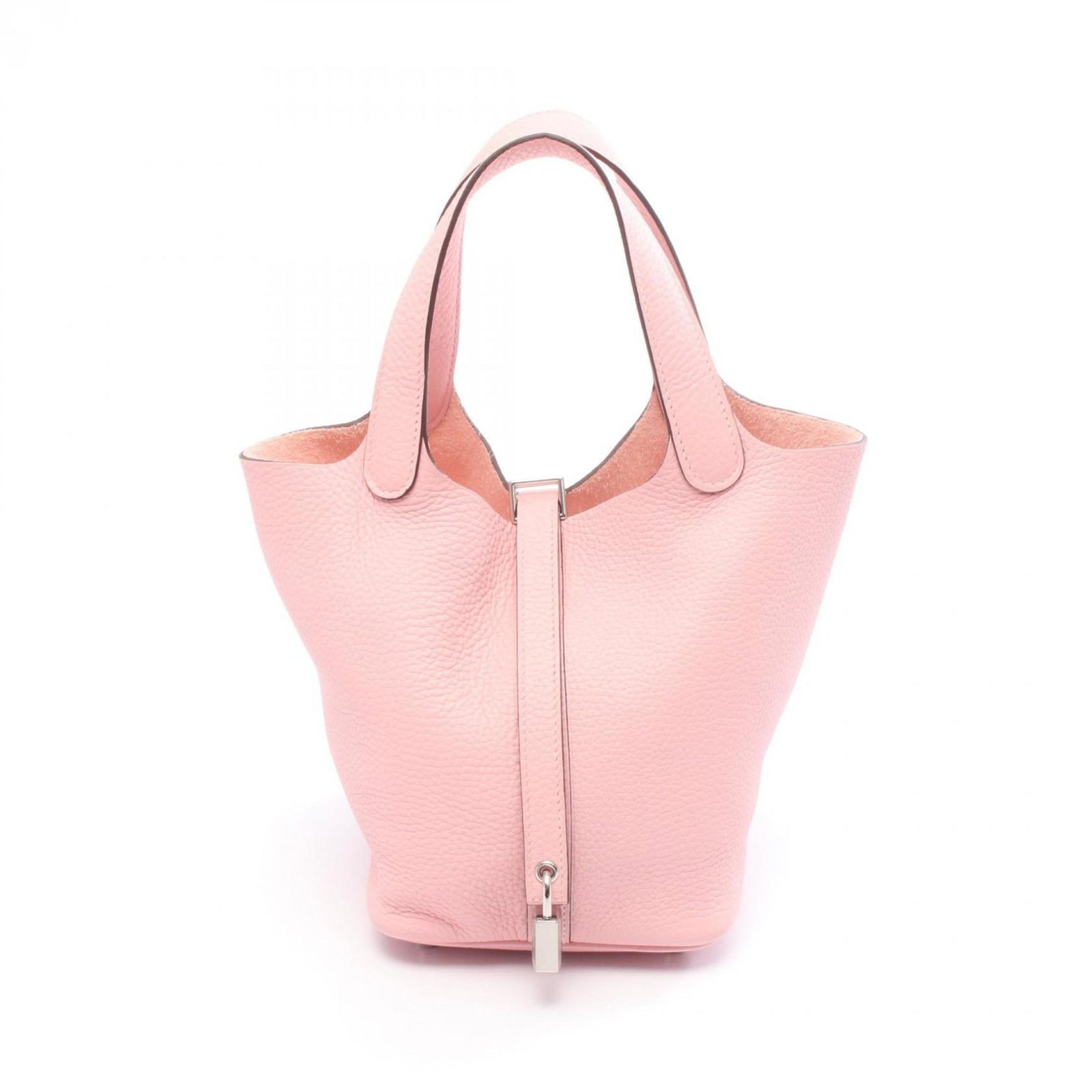 Handbag Leather Hermes: Handbag Leather Hermes Pink, Rose Sakura Taurillon Clemence Leather Handbag. This 18.5cm x 19cm x 13.5cm handbag features high-quality Taurillon clemence leather, a distinctive material known for its 