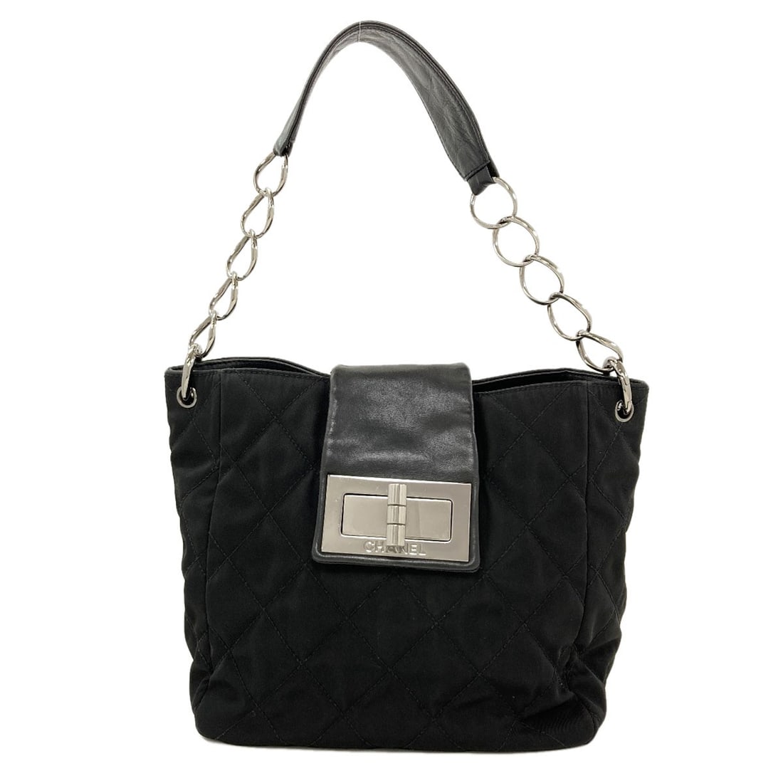 Chanel Matelasse One Belt Silverhardware Shoulder Bag Nylon Calf: Chanel Matelasse One Belt Silverhardware Shoulder Bag Nylon Calf Black Chanel Matelasse One Belt Silverhardware Shoulder Bag made from Nylon. Features silver hardware accents and a signature. Item