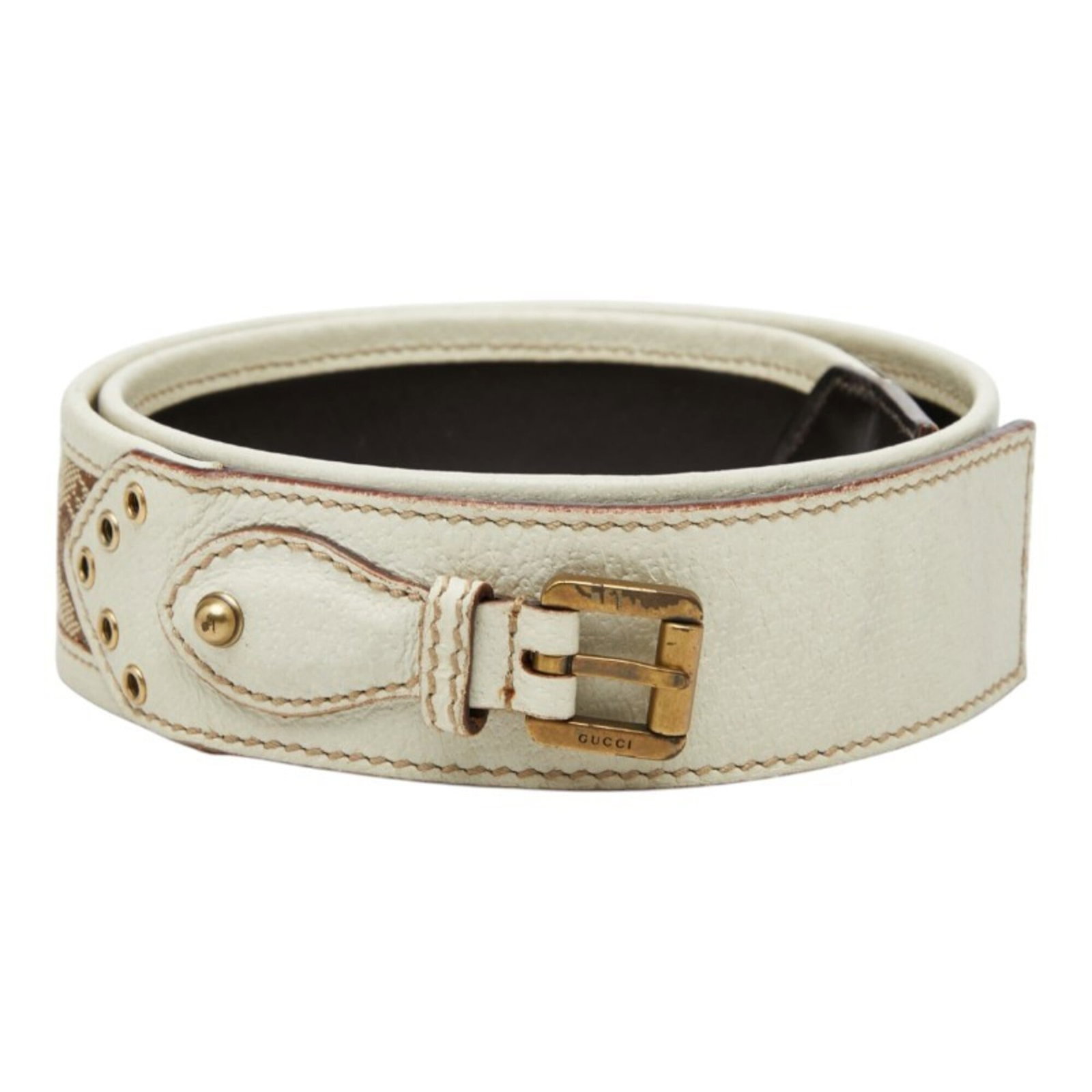 Standard Belt Gucci: Standard Belt Gucci Item Specifics: Brand: Gucci MPN: 144195 Type: Standard belt Gender: Women Material (Strap): Canvas , Leather Color: Beige, Ivory Length: 77cm - 82cm / 30.31'' - 32.28'' Product