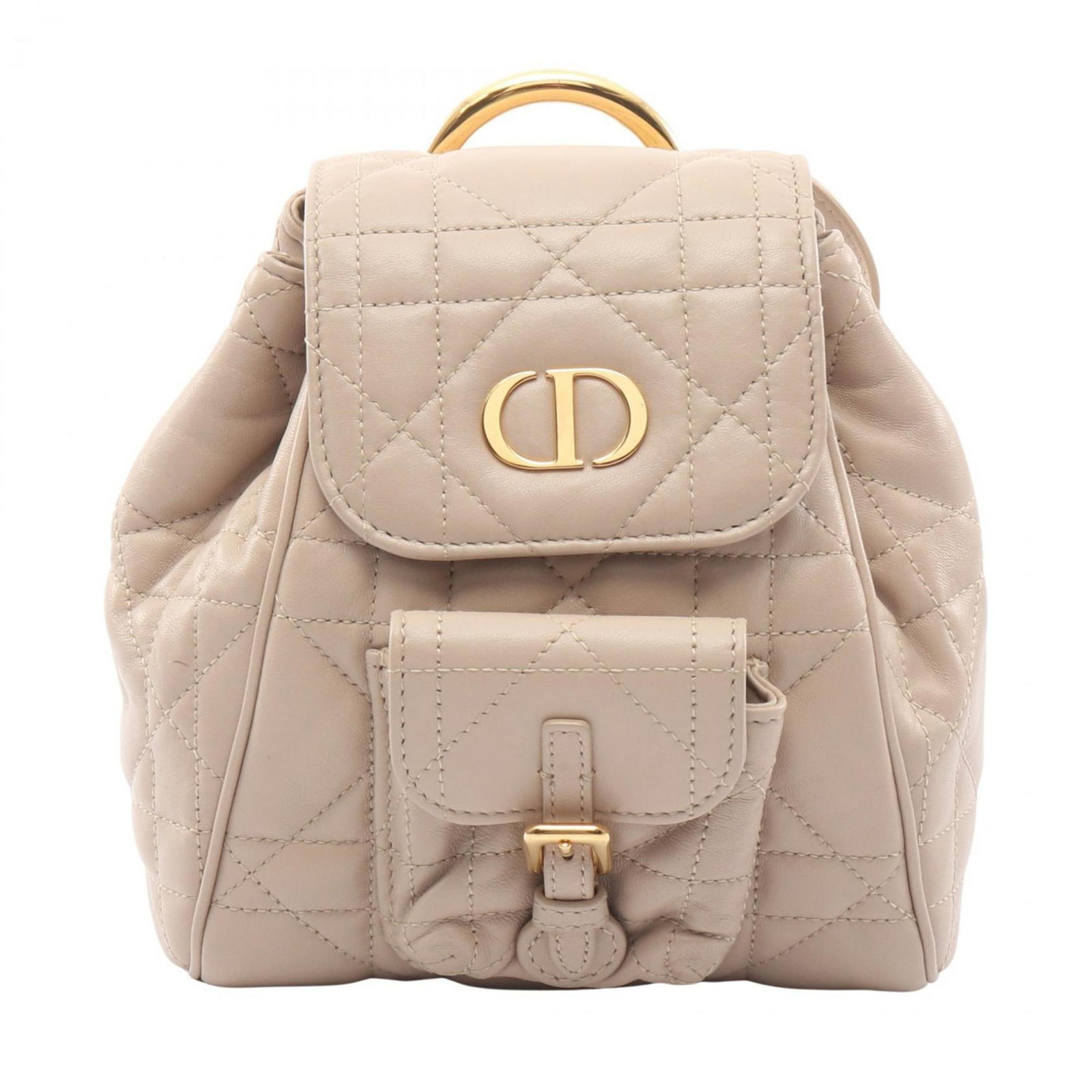 Christian Dior Leather Backpack Handbag: Christian Dior Leather Backpack Handbag Leather backpack handbag from Christian Dior, featuring a classic design with a beige color and precise dimensions of 20cm x 17cm x 7cm. Made from high-quality