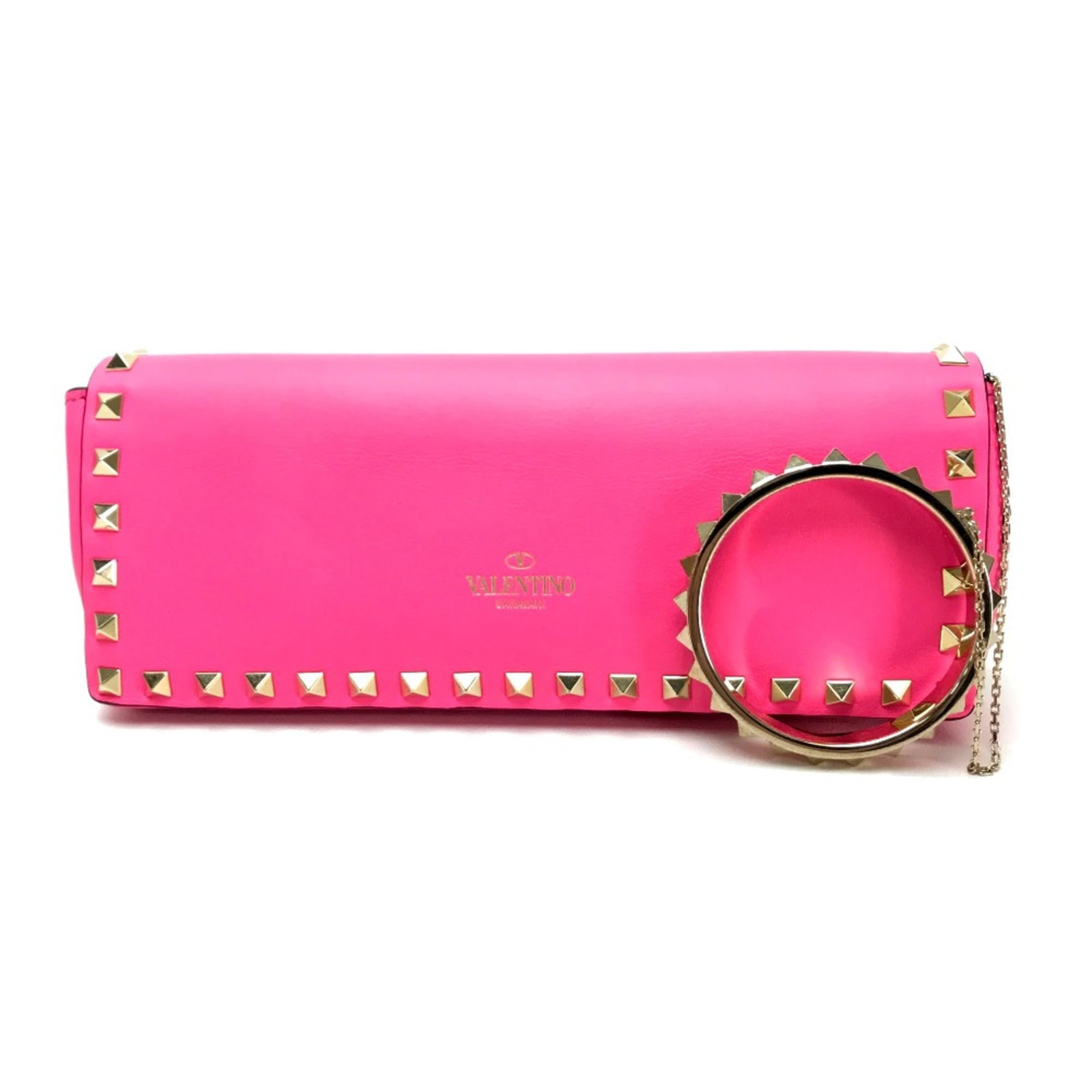 Valentino Garavani Clutch Bag Leather: Valentino Garavani Clutch Bag Leather Pink leather clutch bag from Valentino Garavani, measuring 25cm x 10cm x 3cm. This stylish accessory features a sleek design with a classic shape, perfect for
