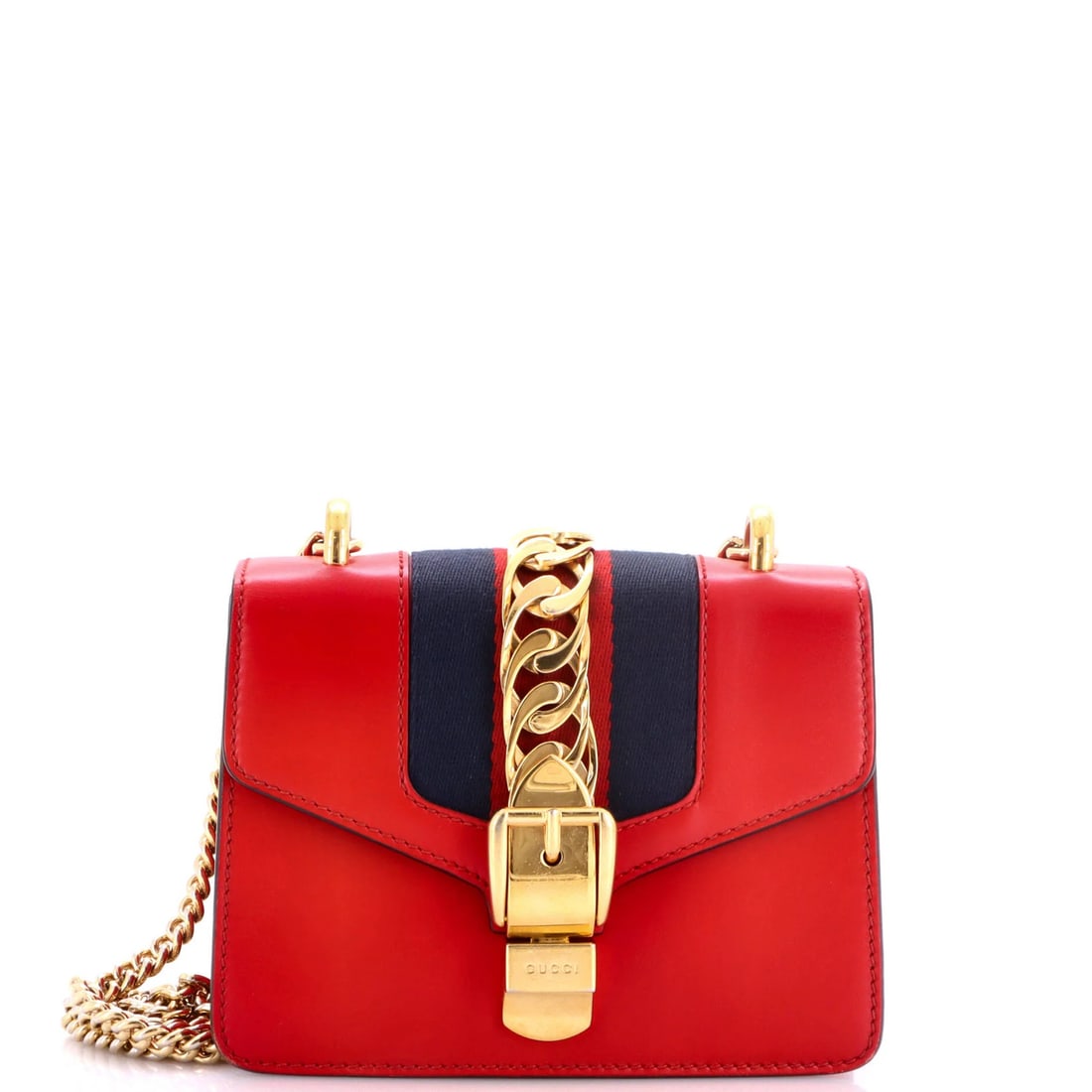 Chain Bag Leather Mini Shoulder Gucci Sylvie: Chain Bag Leather Mini Shoulder Gucci Sylvie The Gucci Sylvie Chain Shoulder Bag Leather Mini is a stylish and compact cross body bag. Made from high-quality leather, this mini bag features a bold