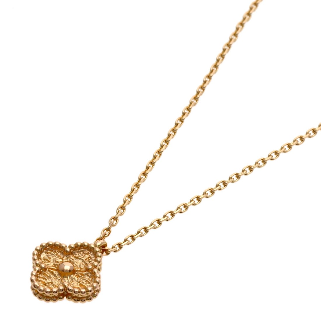 Alhambra Necklace K18 Pink Gold Van Cleef: Alhambra Necklace K18 Pink Gold Van Cleef K18 Pink Gold Van Cleef Alhambra Necklace boasts a sleek, 15.7-inch length and a distinctive gold finish. This elegant necklace features a signature from the 