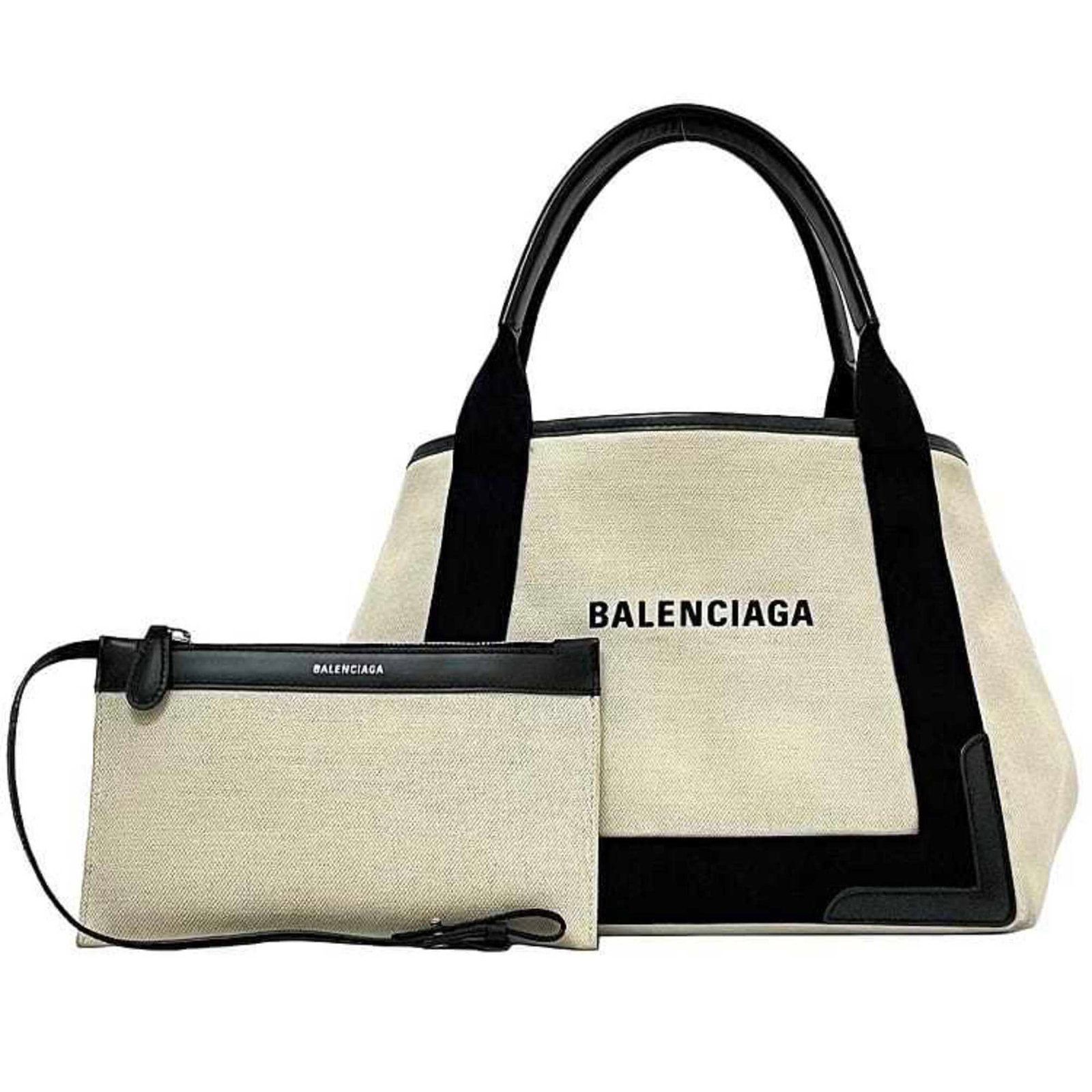 Canvas Leather Handbag Tote Balenciaga: Canvas Leather Handbag Tote Balenciaga Canvas Leather Handbag Tote from Balenciaga, featuring a canvas and leather construction, black and white color options, and a 23cm x 40cm x 17cm size. This tote