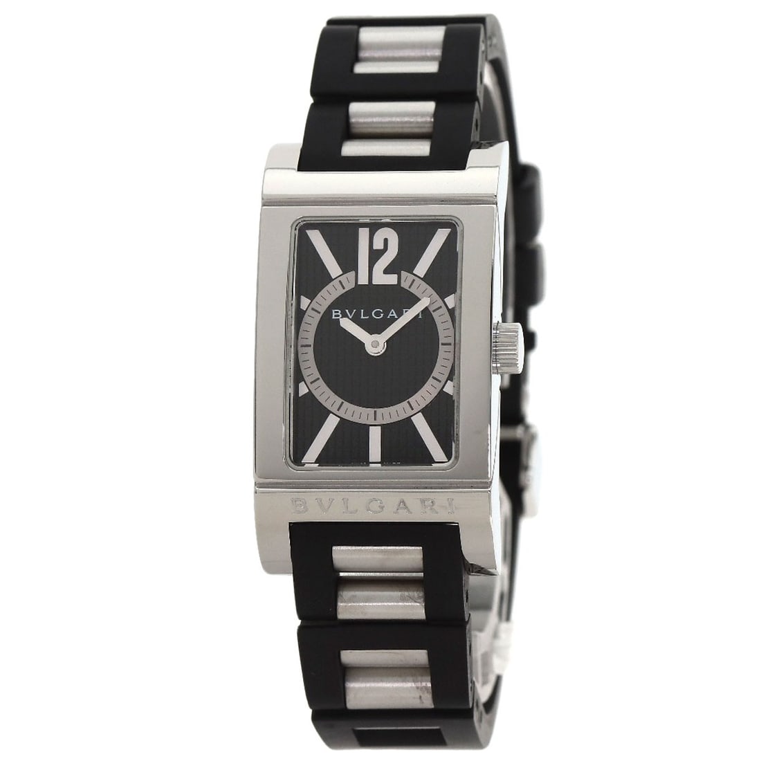 Bvlgari Rettangoro Watches Rt39S Stainless Steel/ Rubber: Bvlgari Rettangoro Watches Rt39S Stainless Steel/ Rubber The Bvlgari Rettangoro Watches Rt39S Stainless Steel/Rubber features a sleek silver case with a black dial, providing a sophisticated time-tell