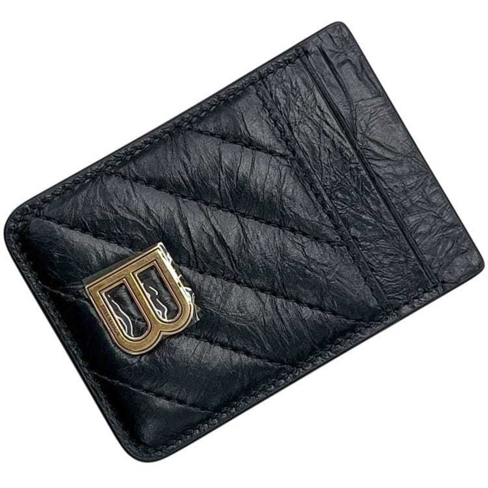 Card case Leather Balenciaga: Card case Leather Balenciaga Black leather card case from Balenciaga, measuring 9.5cm x 7cm x 5mm. Made from high-quality leather, this card case features a sleek and minimalist design. Its compact