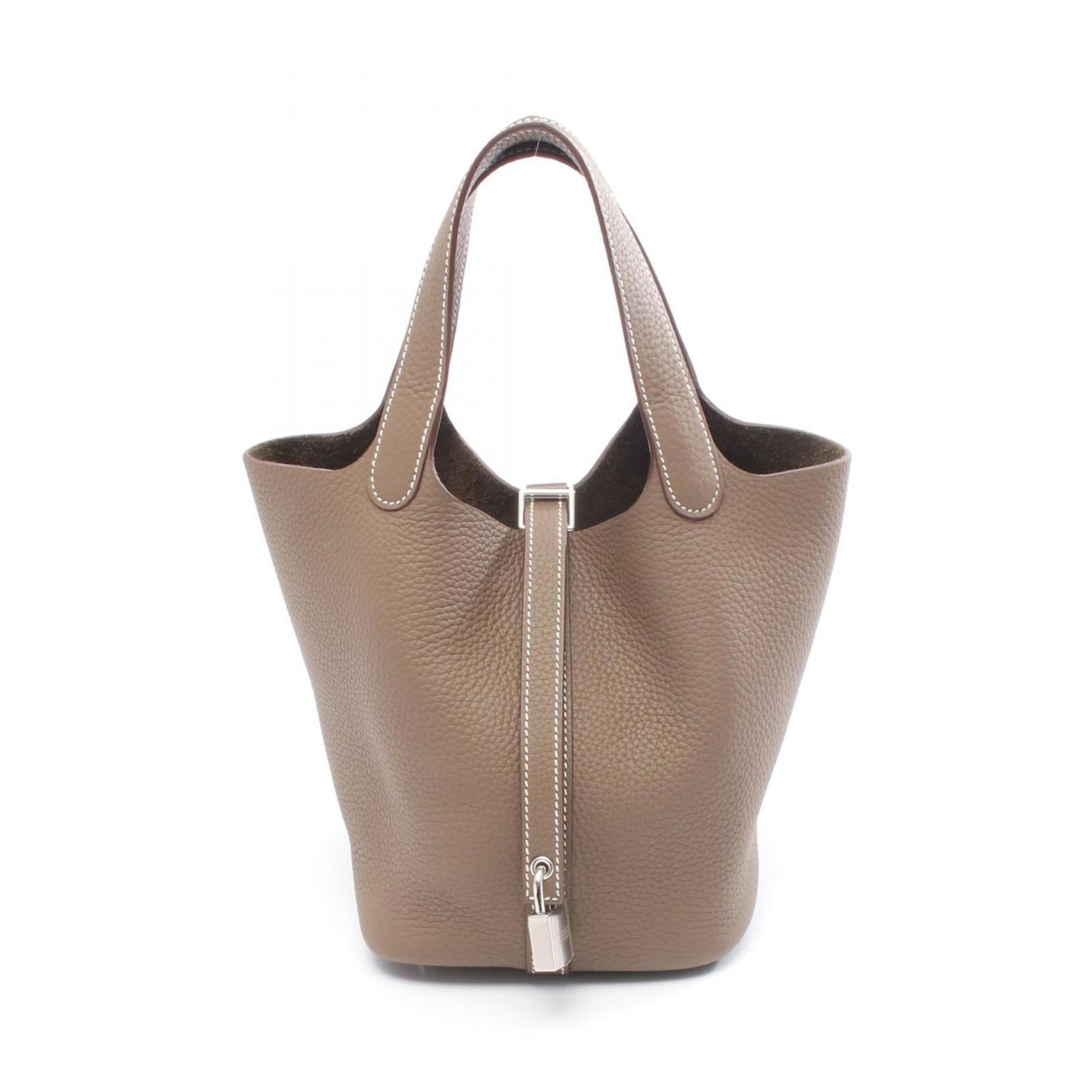Handbag Leather Hermes: Handbag Leather Hermes Etoupe gray Taurillon clemence leather handbag from Hermes, featuring a unique combination of style and craftsmanship. This women's handbag measures 18.5cm x 19cm x 13.5cm and