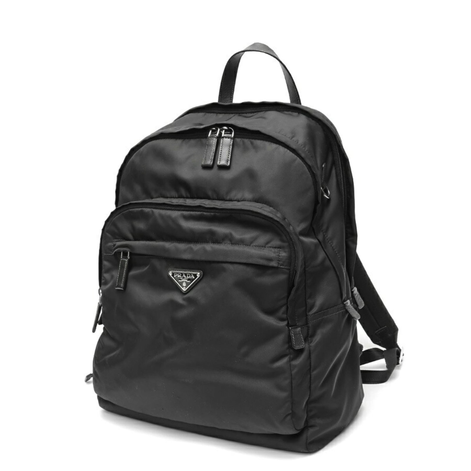 Backpack Nylon Prada: Backpack Nylon Prada Backpack made from high-quality nylon, this Prada design features a sleek black color and durable construction. Measuring 43.5cm x 31cm x 20cm, it is designed to be a practical