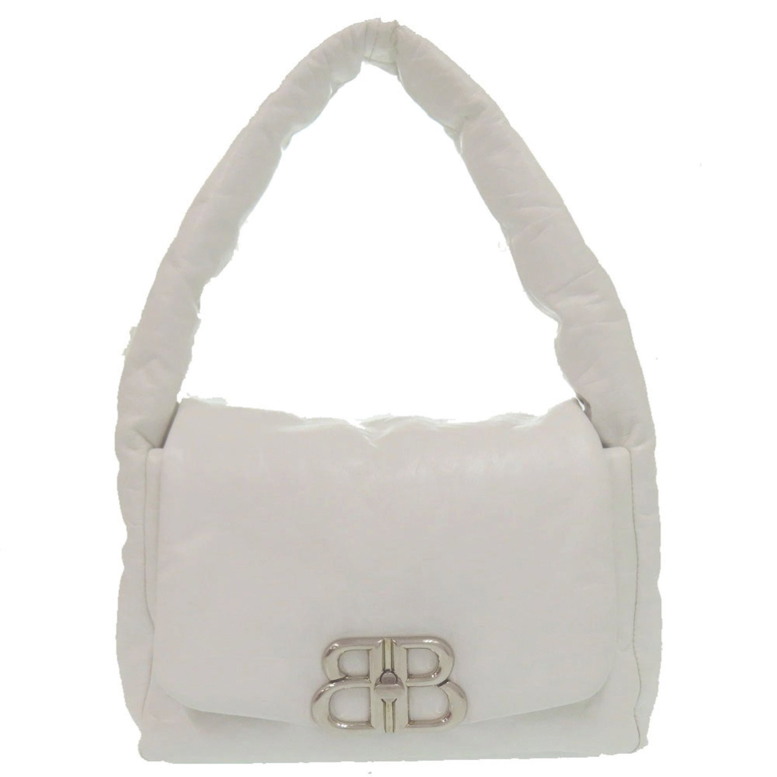 Balenciaga Handbag Shoulder Bag Leather: Balenciaga Handbag Shoulder Bag Leather Balenciaga's iconic shoulder bag is crafted from high-quality white leather, featuring a timeless design that exudes elegance. The bag's dimensions of 18.5cm x