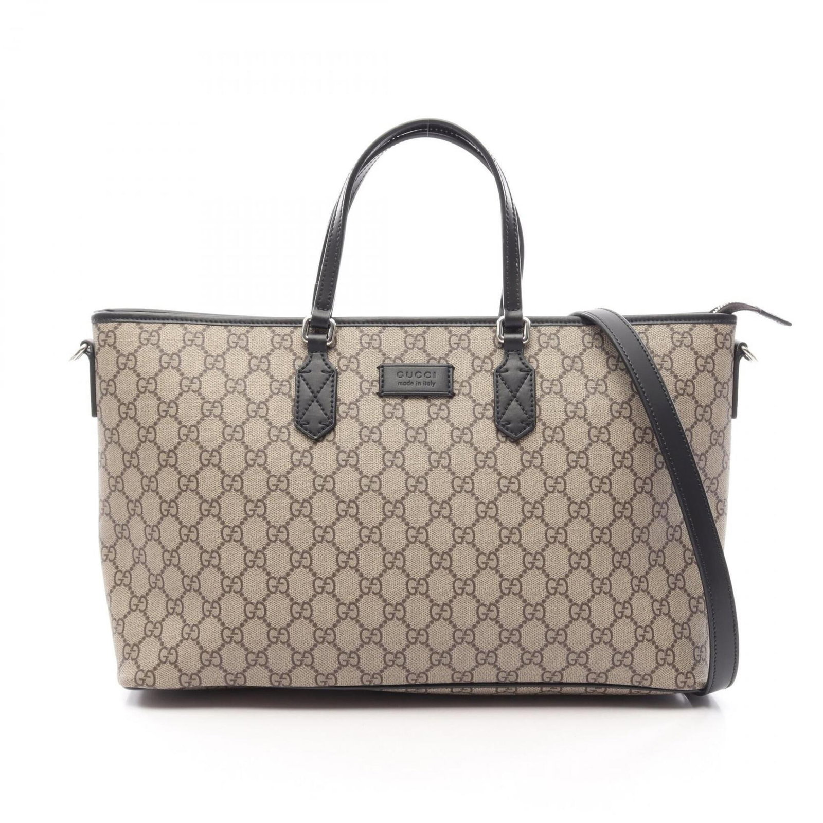 Gucci Handbag Leather Tote Supreme Gg: Gucci Handbag Leather Tote Supreme Gg GG Supreme leather tote bag in beige, black, and brown, measuring 25cm x 40cm x 13cm. This Gucci handbag features the iconic GG Supreme design, combining high-qua