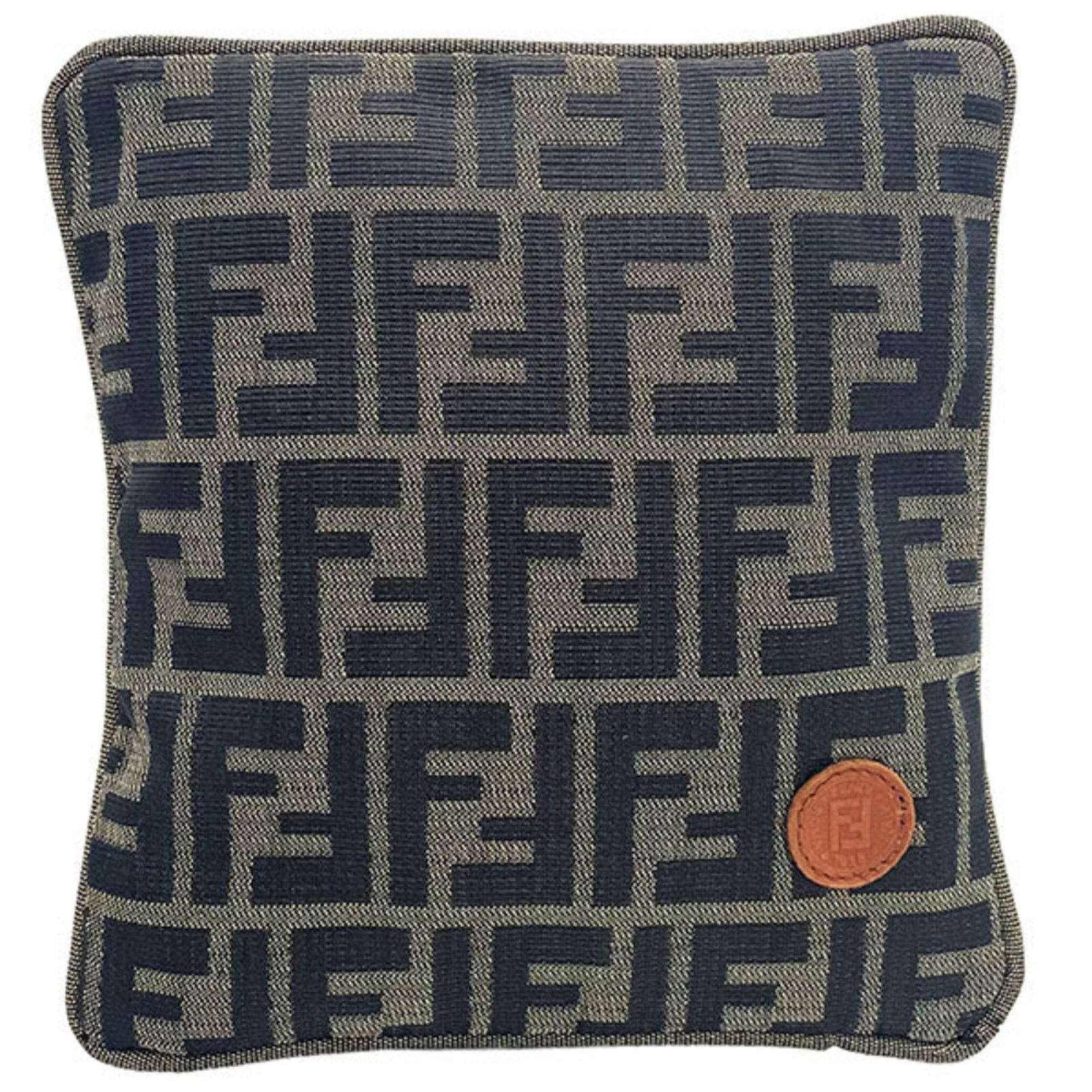Khaki Black Nylon Canvas Cushion Mini Fendi Zucca: Khaki Black Nylon Canvas Cushion Mini Fendi Zucca Fendi Zucca Mini Cushion in Khaki Black Nylon Canvas, measuring 20.00mm x 19.00mm, features a unique design in a striking black and khaki color