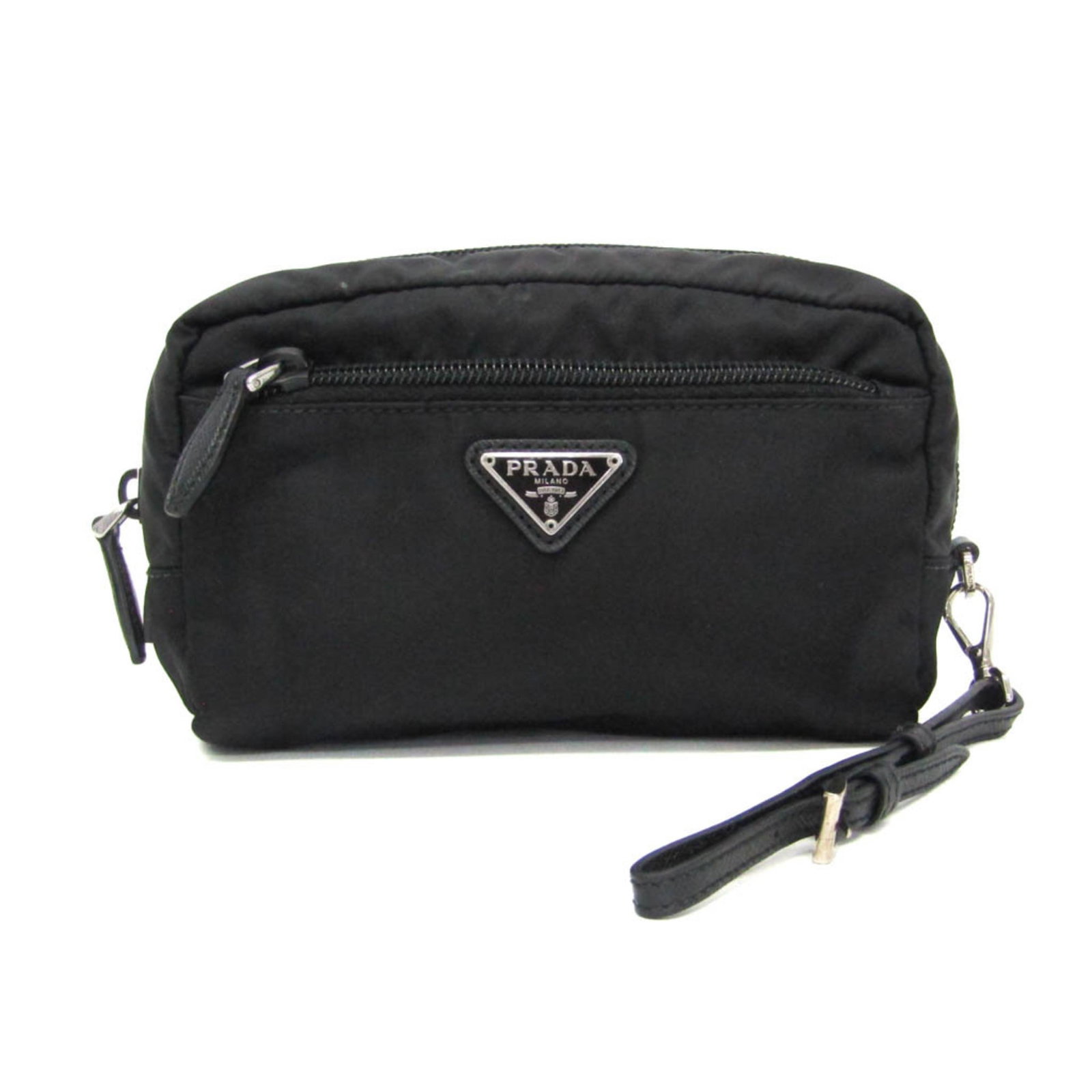 Pouch Leather by Prada: Pouch Leather by Prada Prada's VELA 1NE393 Pouch Leather is a sleek and sophisticated accessory, boasting a classic black leather design with a secure zipper closure and two functional pockets. The