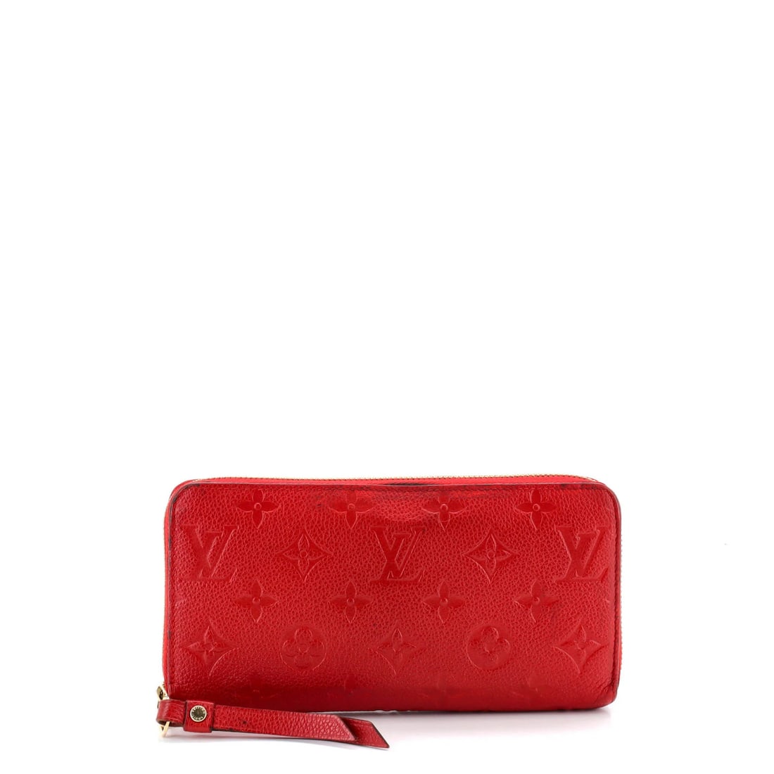 Monogram Empreinte Leather Wallet Zippy Louis Vuitton: Monogram Empreinte Leather Wallet Zippy Louis Vuitton Red Monogram Empreinte Leather Zippy Louis Vuitton Wallet features a bold, red exterior with gold hardware and a classic design. The interior is a