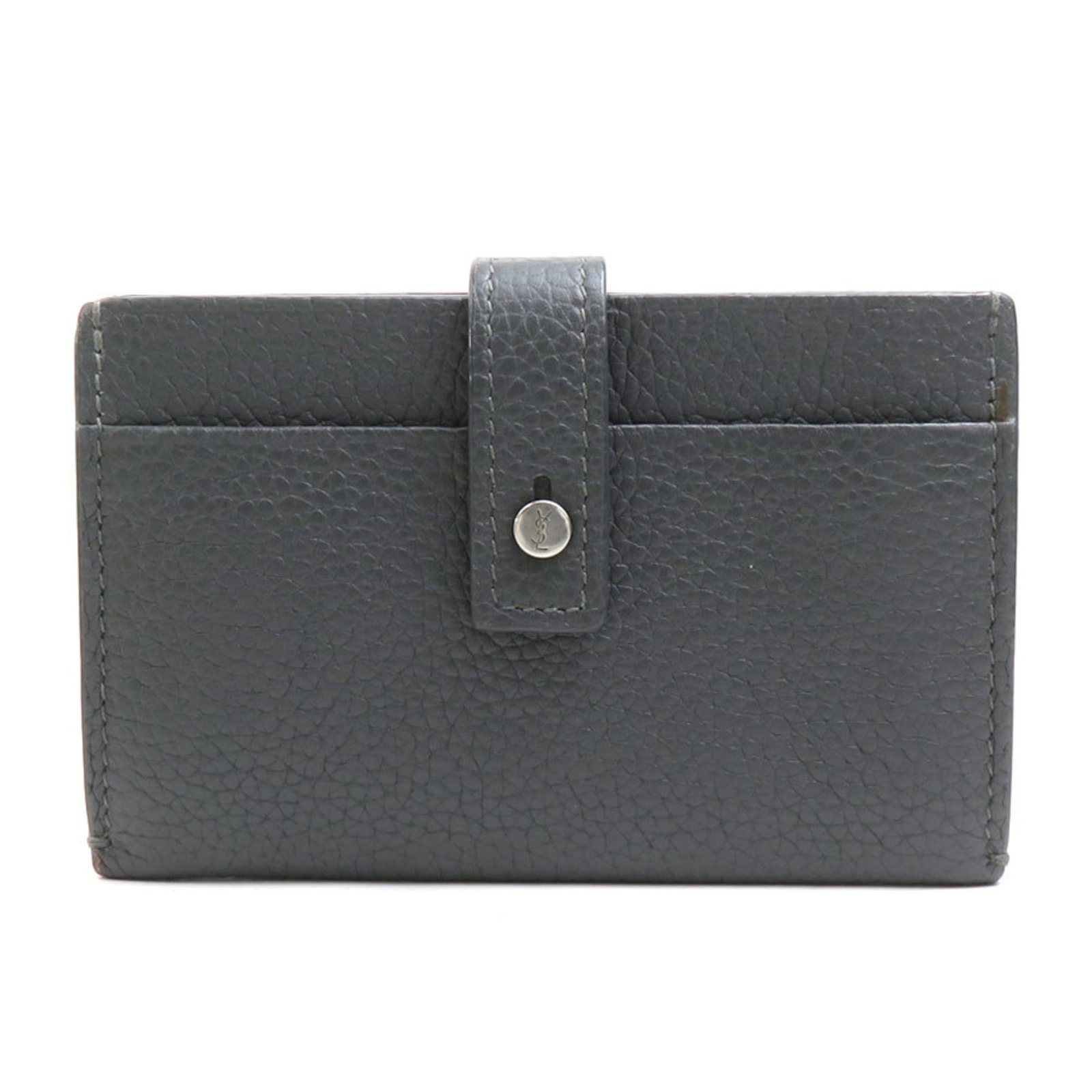 Laurent Saint Card Case Leather: Laurent Saint Card Case Leather The Laurent Saint Card Case Leather is a sleek, gray leather card case with a compact size of 7cm x 11cm x 1cm. Made from high-quality leather, this card case is design